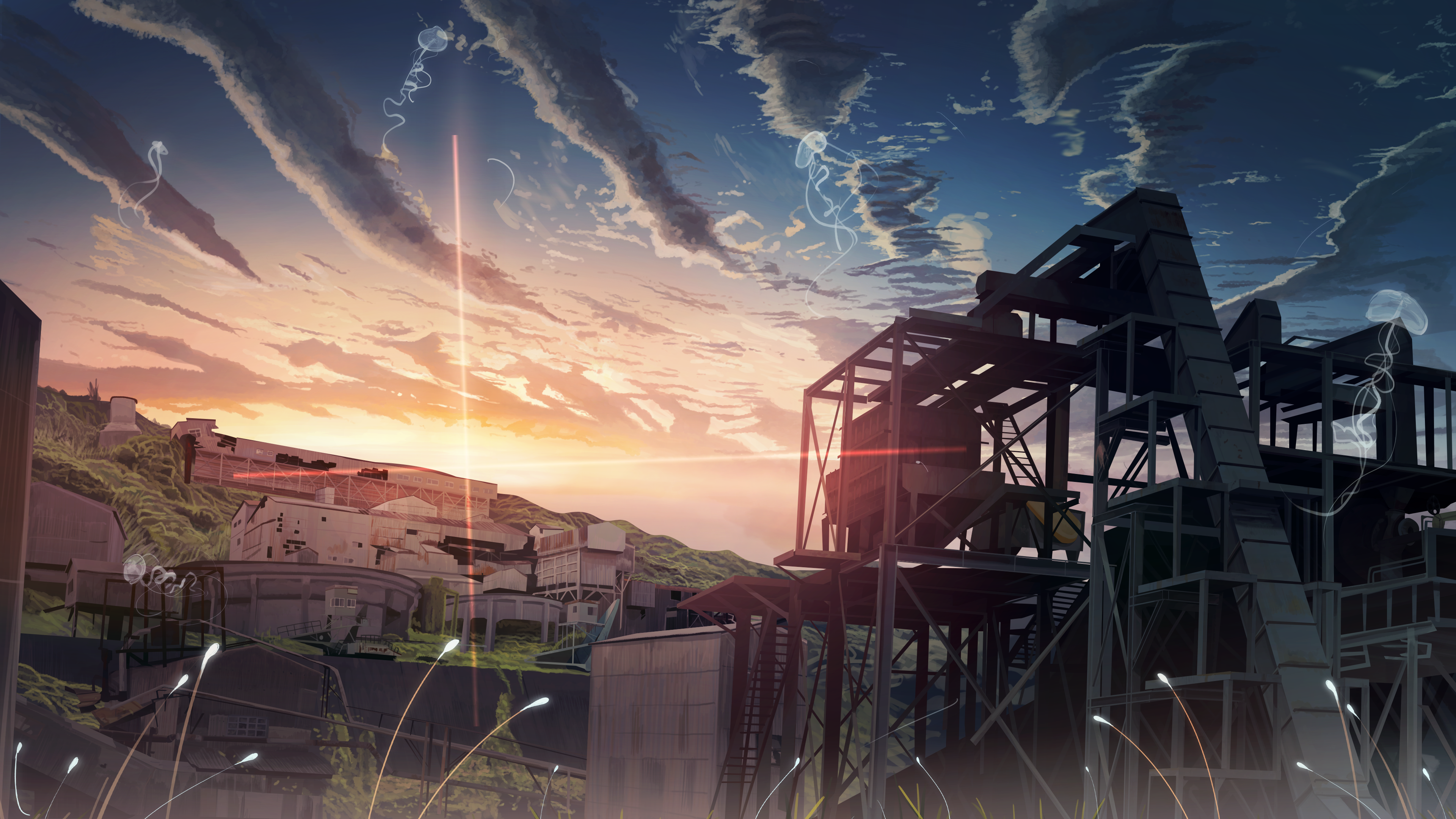 Wallpaper, dusk, anime, city, sunset 3840x2160