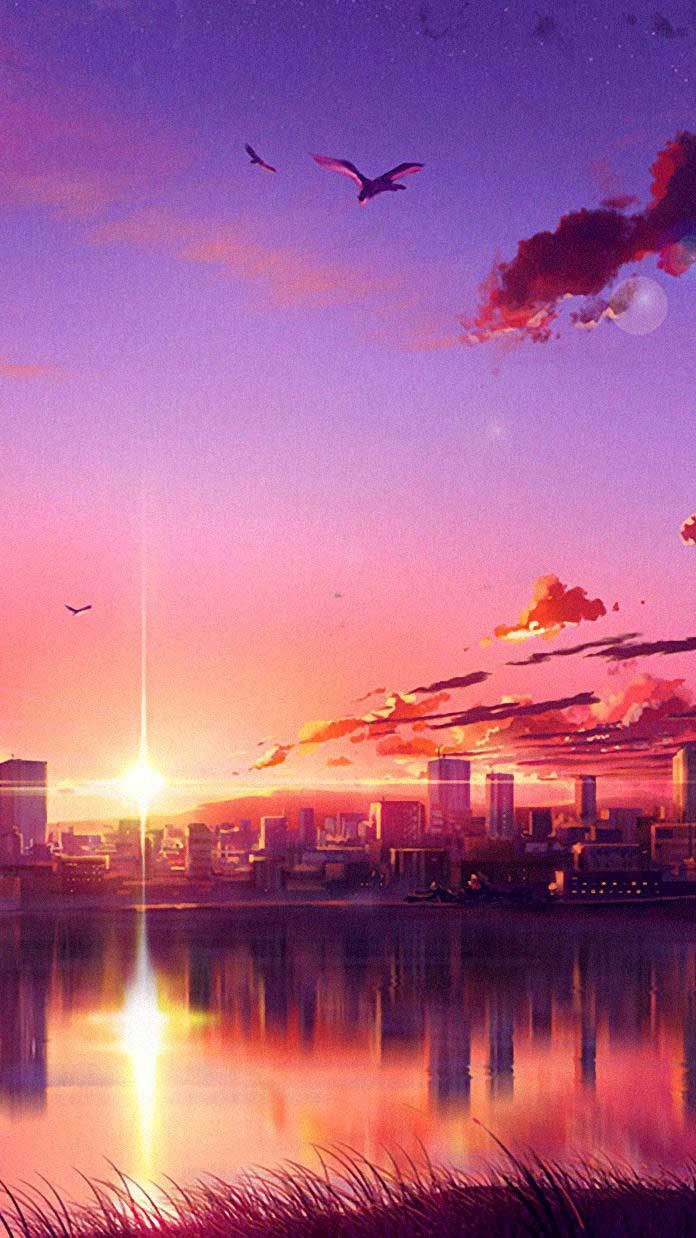 Anime sunset scene b iPhone Wallpaper HD. Anime scenery wallpaper, Anime scenery, Scenery wallpaper