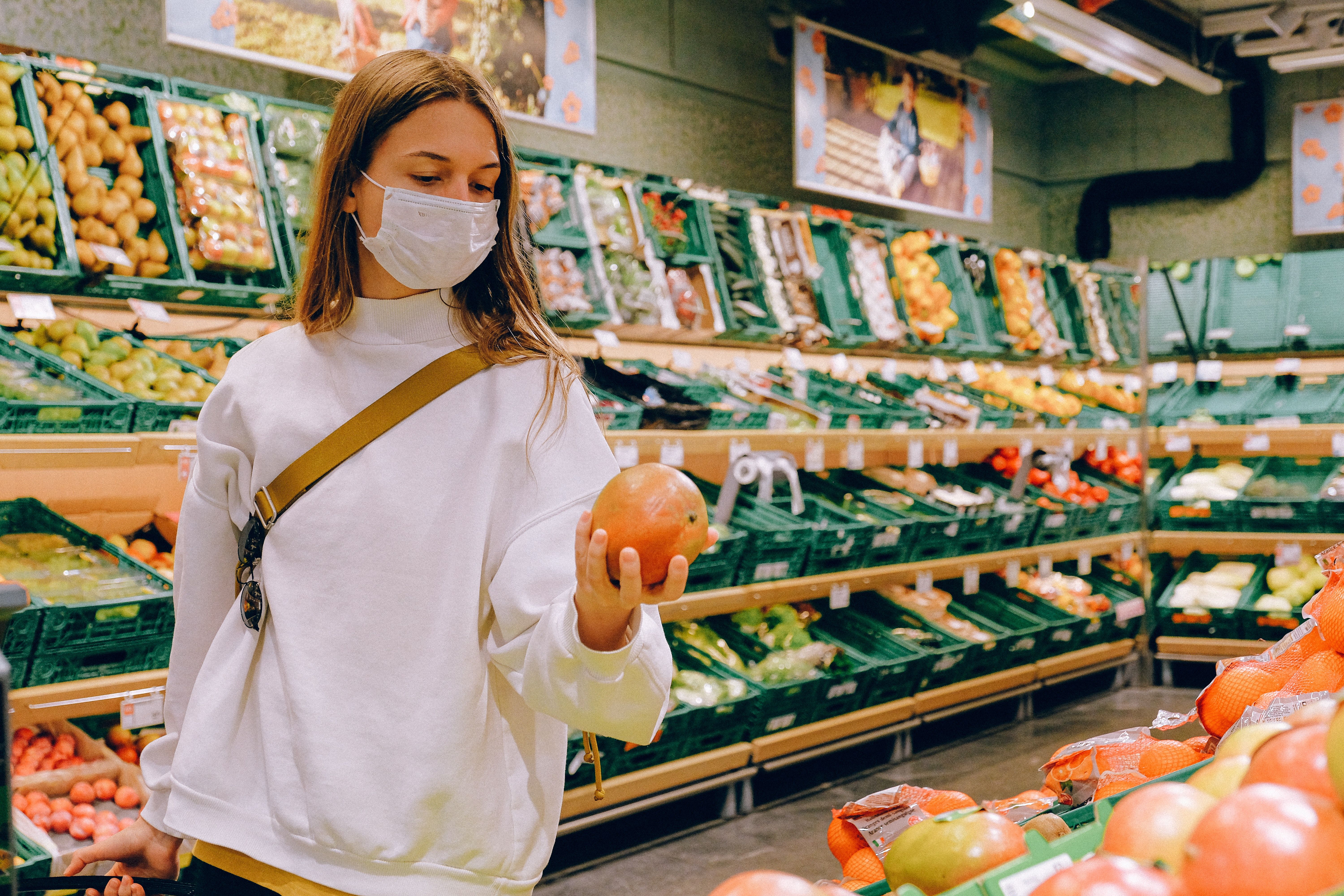 Woman Wearing Mask in Supermarket · Free