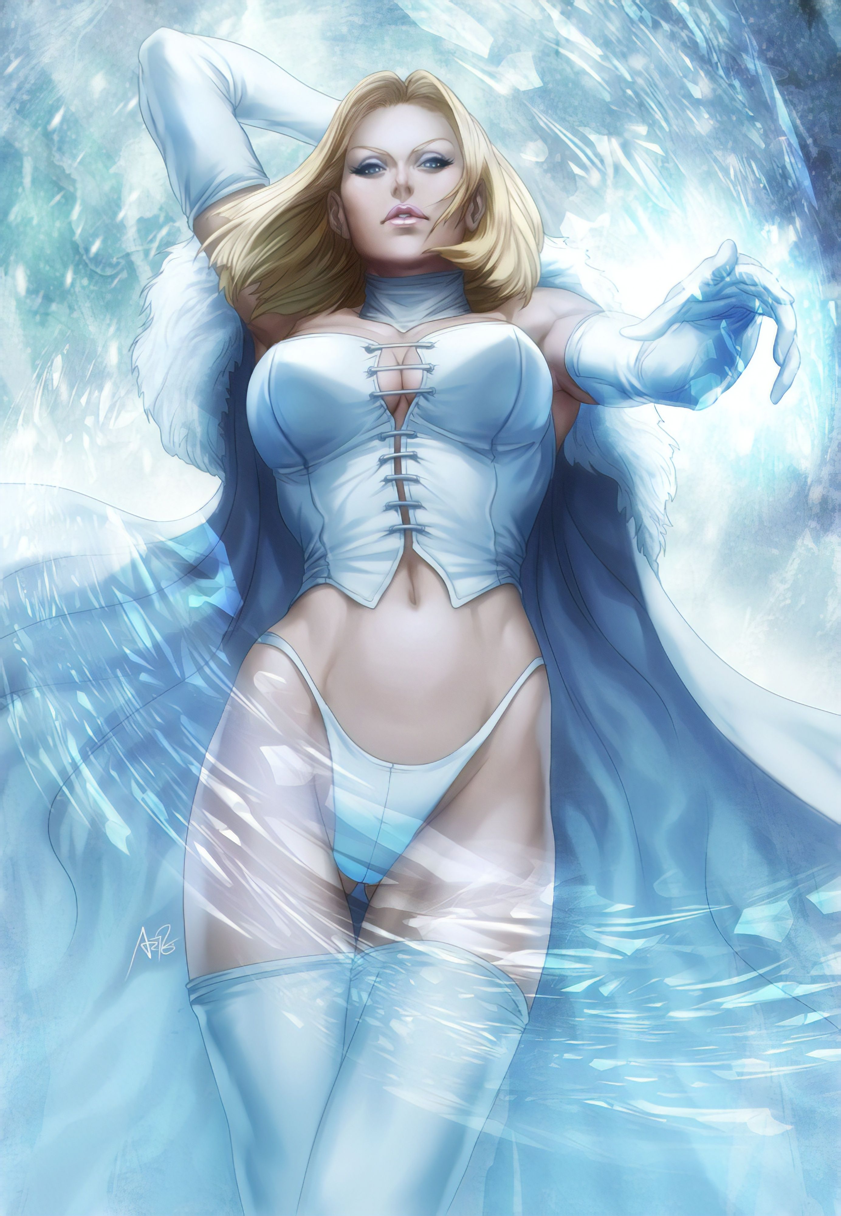 Wallpaper, beautiful, blonde, cold, Emma Frost, lingerie, looking at viewer, , white, X Men 2768x4000