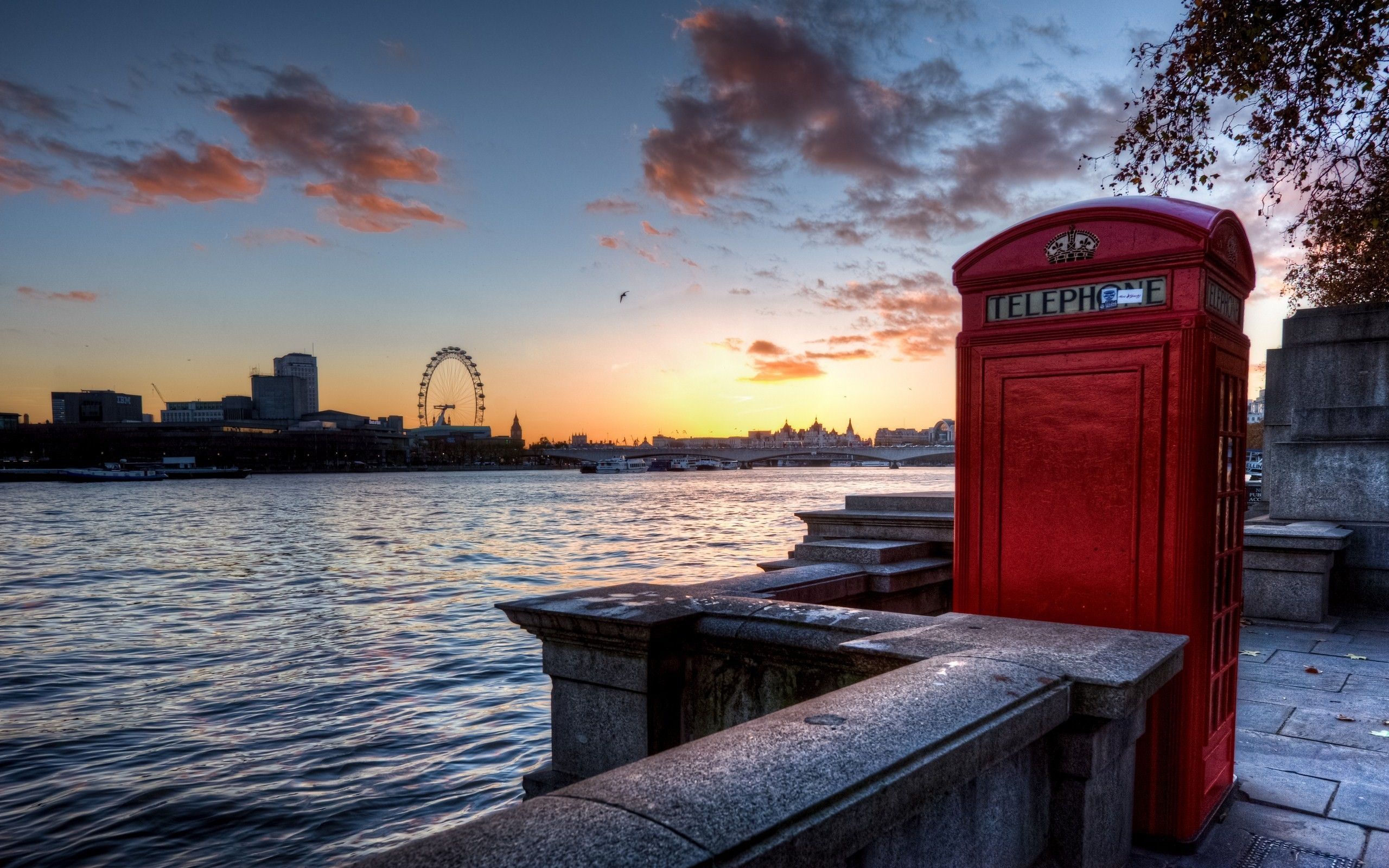 england london eye united kingdom phone booth river thames english telephone booth 2560x1600 wall