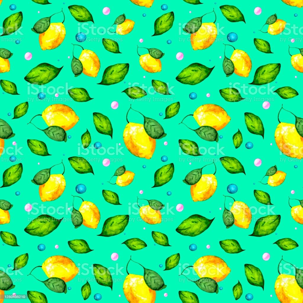 Seamless Pattern With Juicy Lemons Green Leaves And Pearl Pearls Bright Illustration For Textiles Packaging Wallpaper And Original Background On Nature Theme Stock Illustration Image Now
