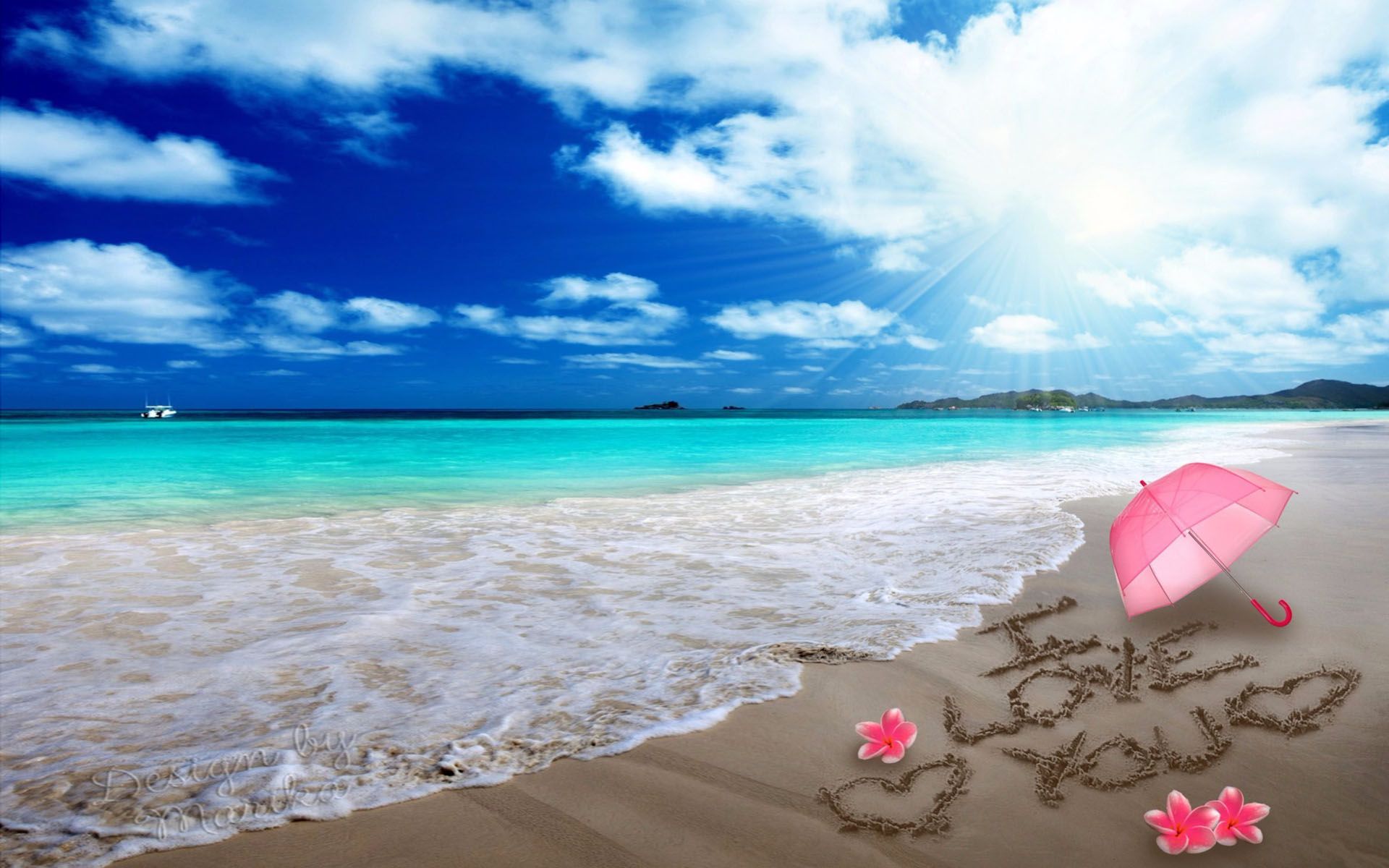 Sea Beach, Sky And White Cloud Child Color Lotus Heart Love Message Summer Love Wallpaper HD, Wallpaper13.com