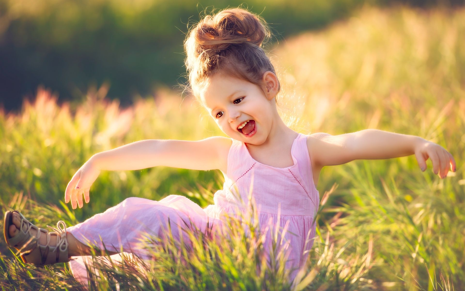 Wallpaper Happy child girl, grass, summer 1920x1200 HD Picture, Image