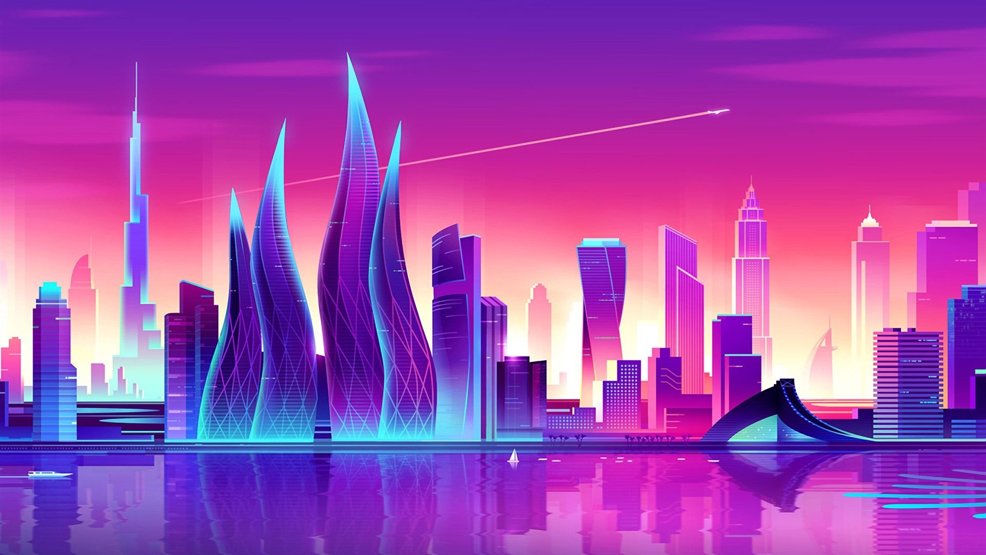 Art Vector Picture, City, Purple Style, Skyscrapers, Dubai 828x1792 IPhone 11 XR Wallpaper, Background, Picture, Image