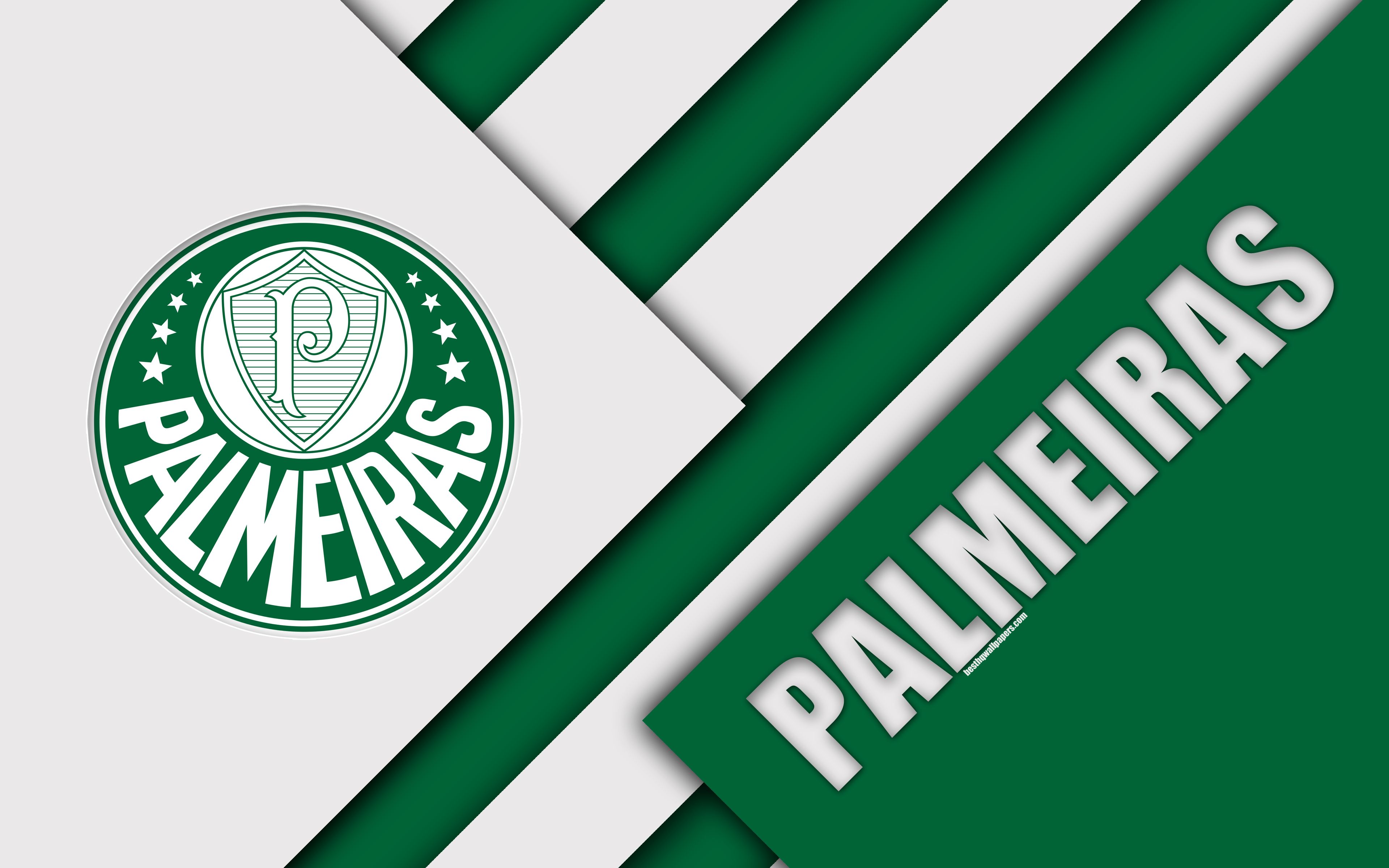 Download wallpaper Palmeiras FC, São Paulo, Brazil, 4k, material design, green white abstraction, Brazilian football club, Serie A, football for desktop with resolution 3840x2400. High Quality HD picture wallpaper