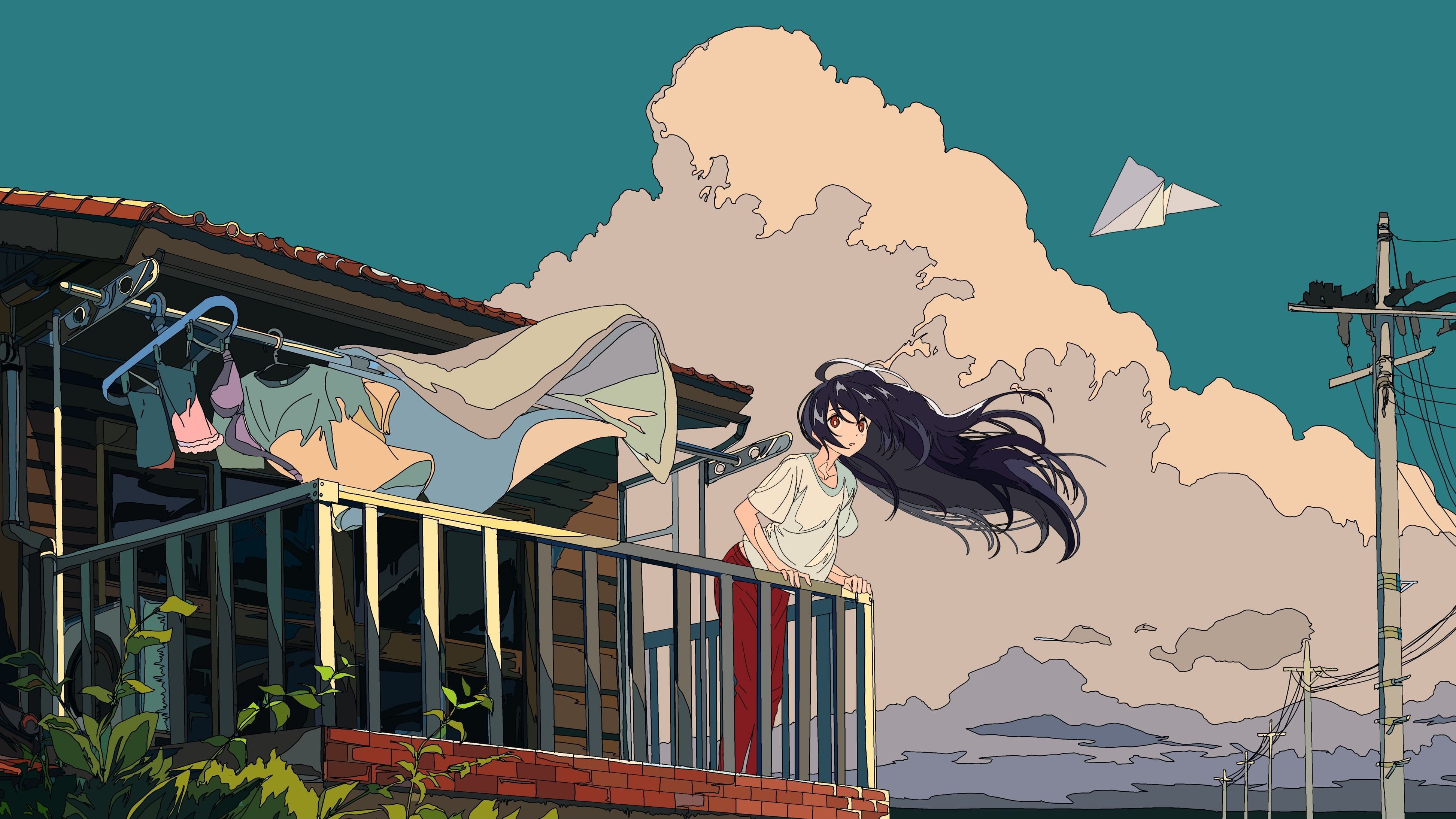 black haired girl anime character illustration #clouds #sky #cloth. Anime background wallpaper, Anime wallpaper 1920x Computer wallpaper desktop wallpaper