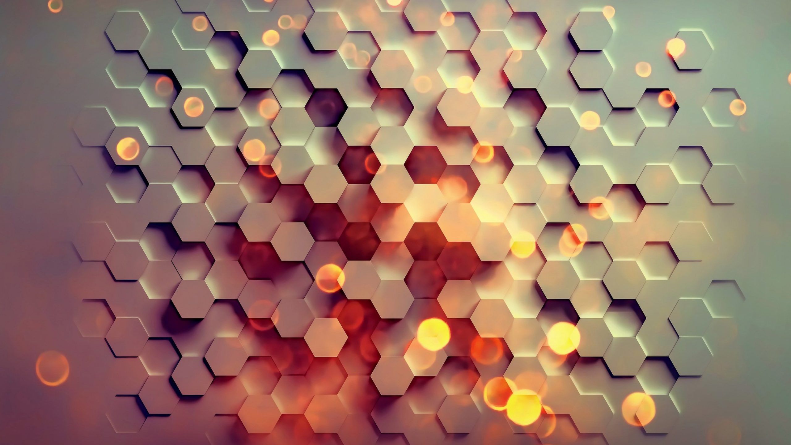 Hexagon Pattern Abstract Orange Red 4K Wallpaper