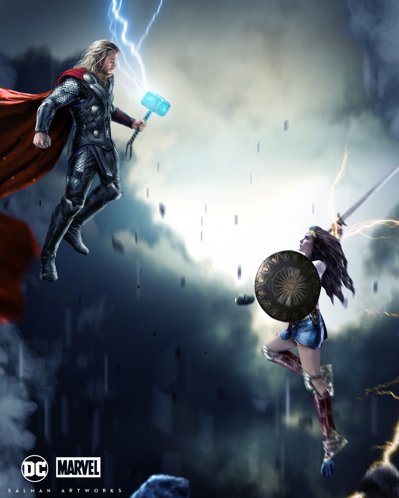 Thor Vs Wonder Woman Artwo. Dc Comics Vs Marvel, Marvel And Dc Crossover, Wonder Woman Fan Art