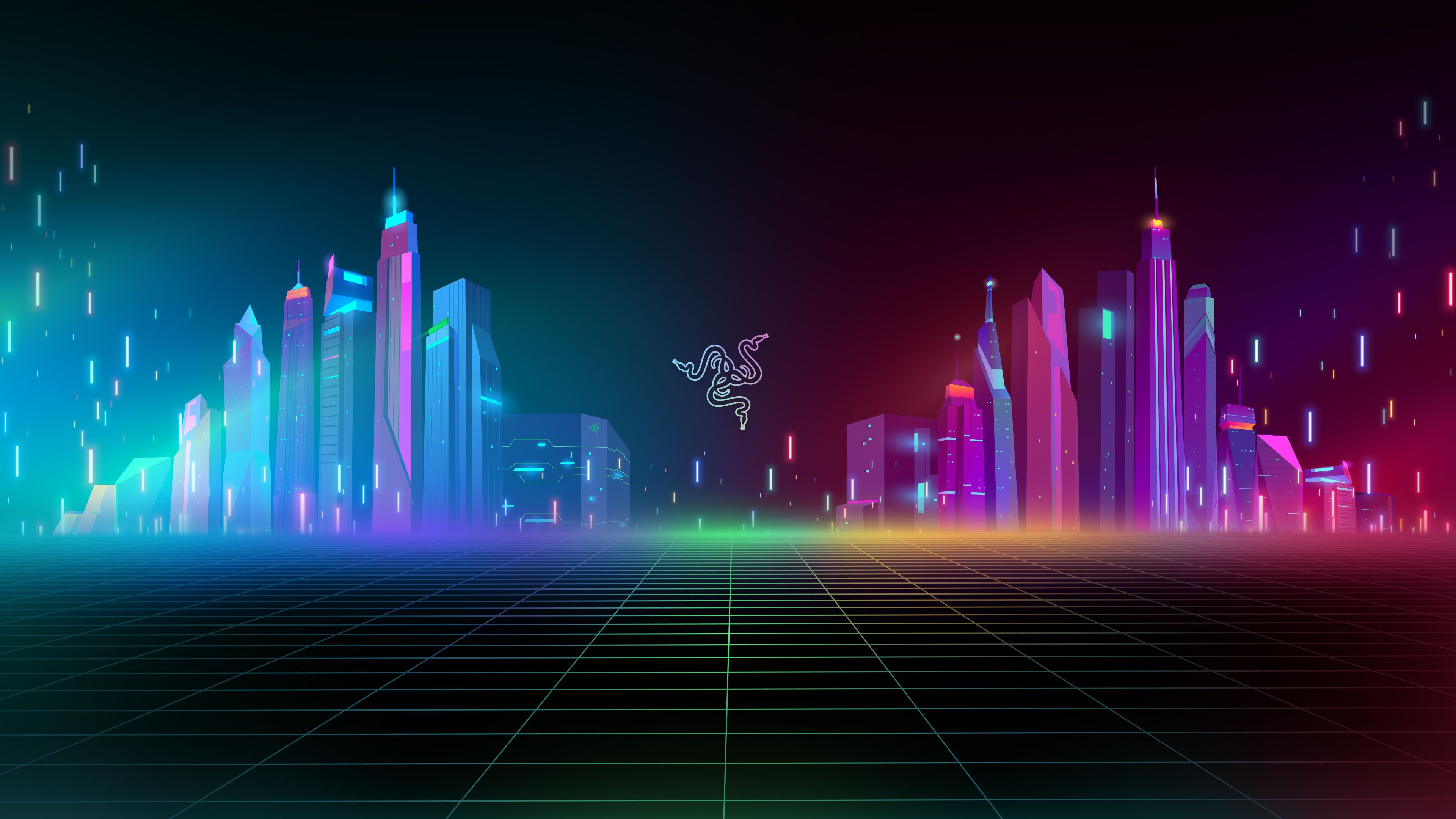 Razer Wallpaper 4K, Cyber city, Neon, Colorful, Cityscape, Technology