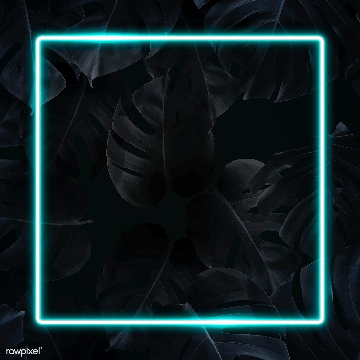 Download premium vector of Square blue neon frame on tropical leaves. Neon wallpaper, Tropical leaves, Framed wallpaper