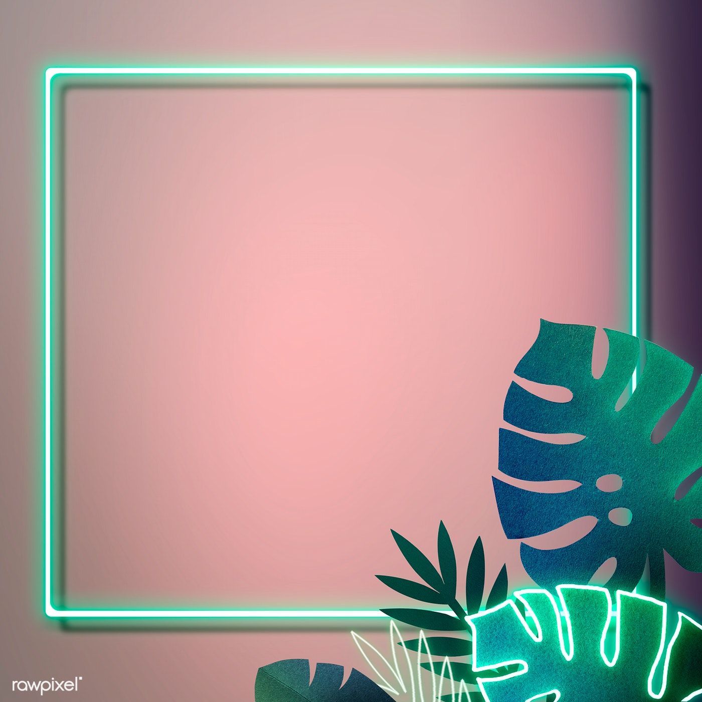 Download premium illustration of Blank square green neon leafy frame. Neon wallpaper, Neon, Pink wallpaper iphone