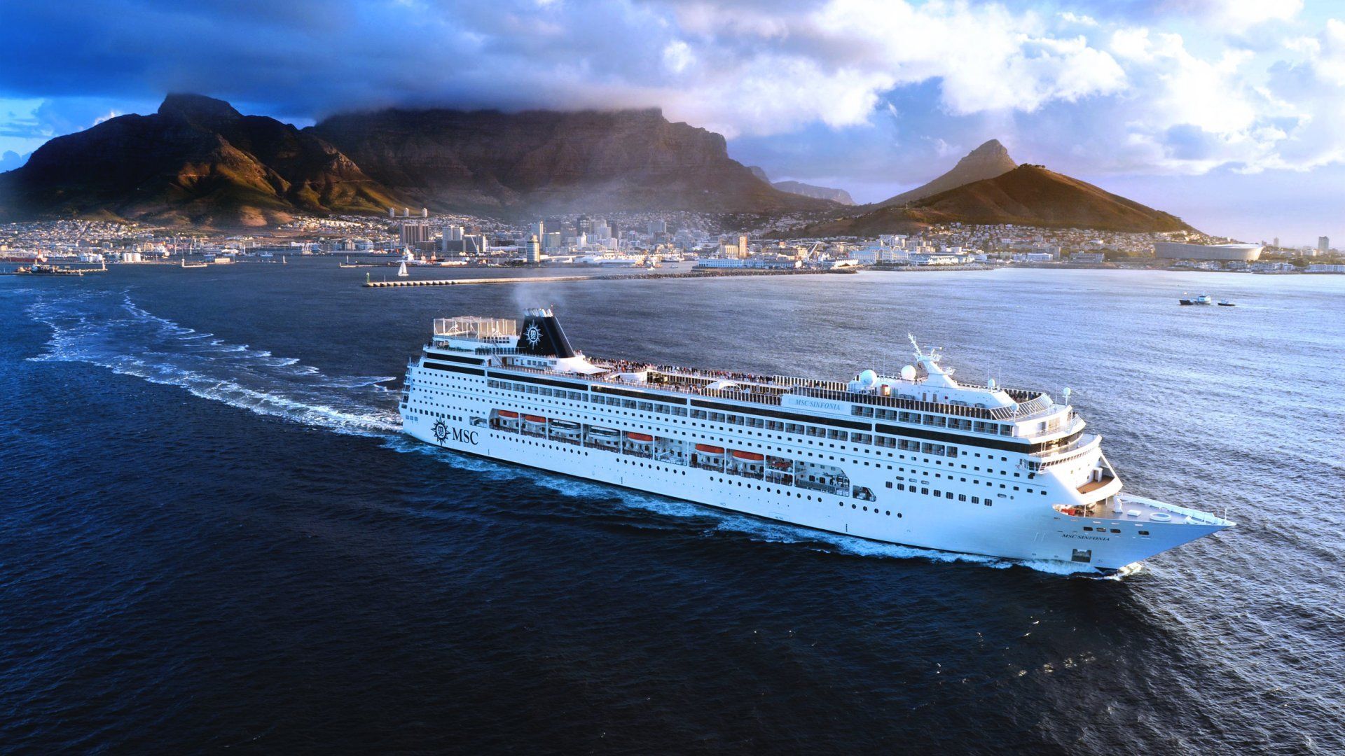 MSC Sinfonia Ship White Passenger on the Go Sea Day City Sky Mountains HD wallpaper