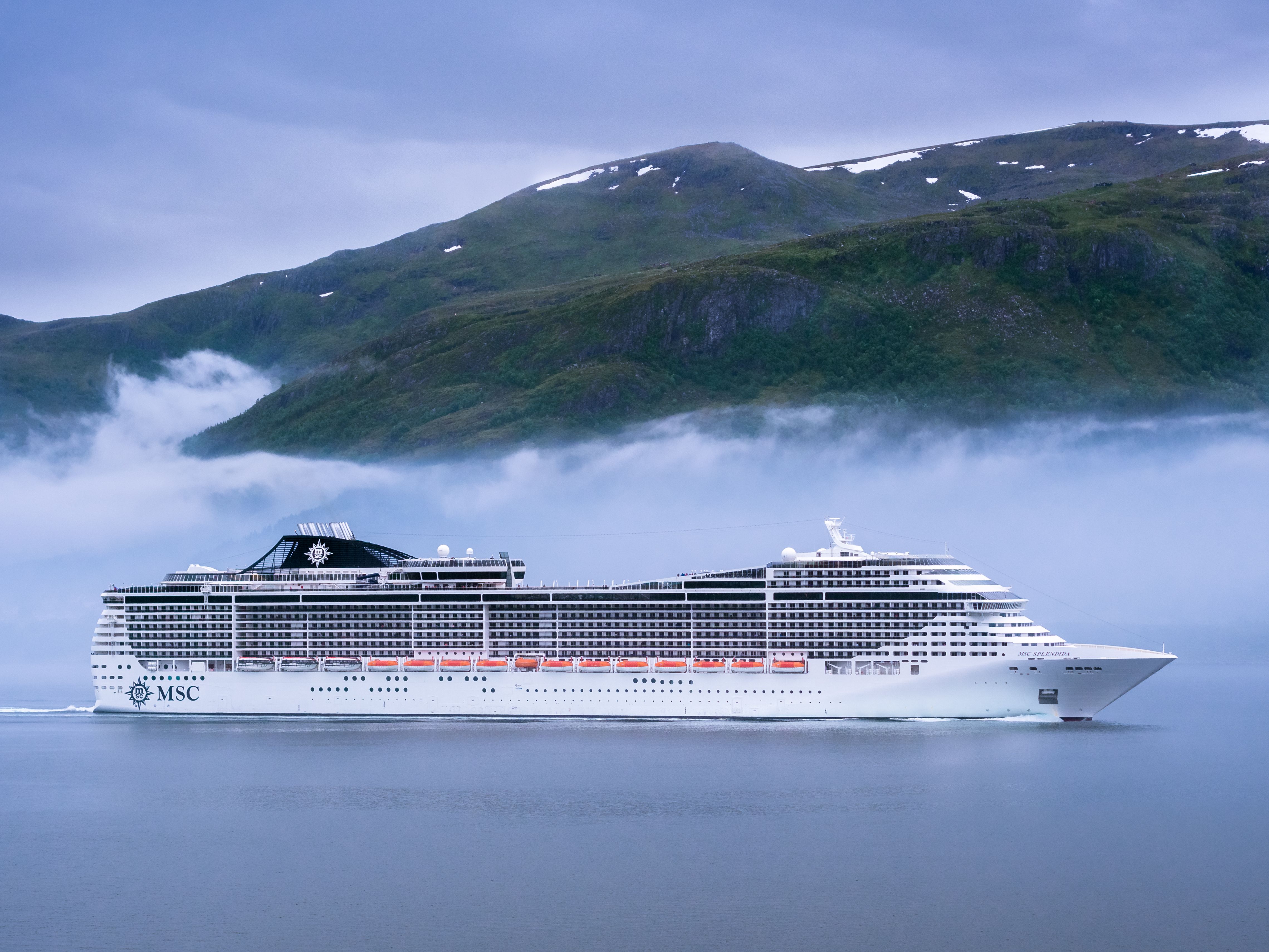 Wallpaper, cruise, msc, cruiseship, mist, fog, maritime, vessel, ship, aalesund 4557x3418