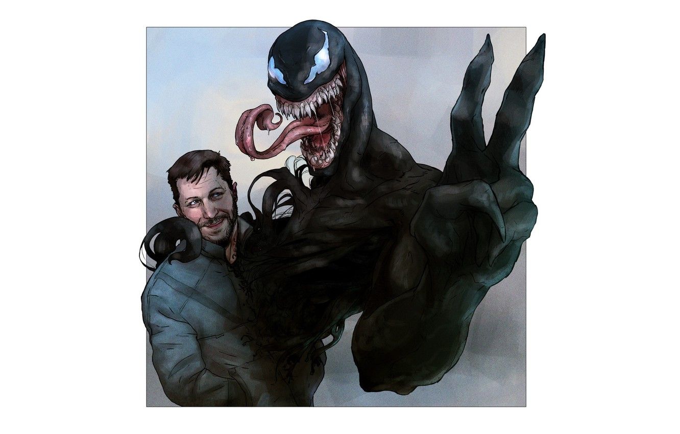 Wallpaper background, minimalism, art, friends, gesture, Venom, Venom, symbiote, Eddie Brock image for desktop, section фильмы