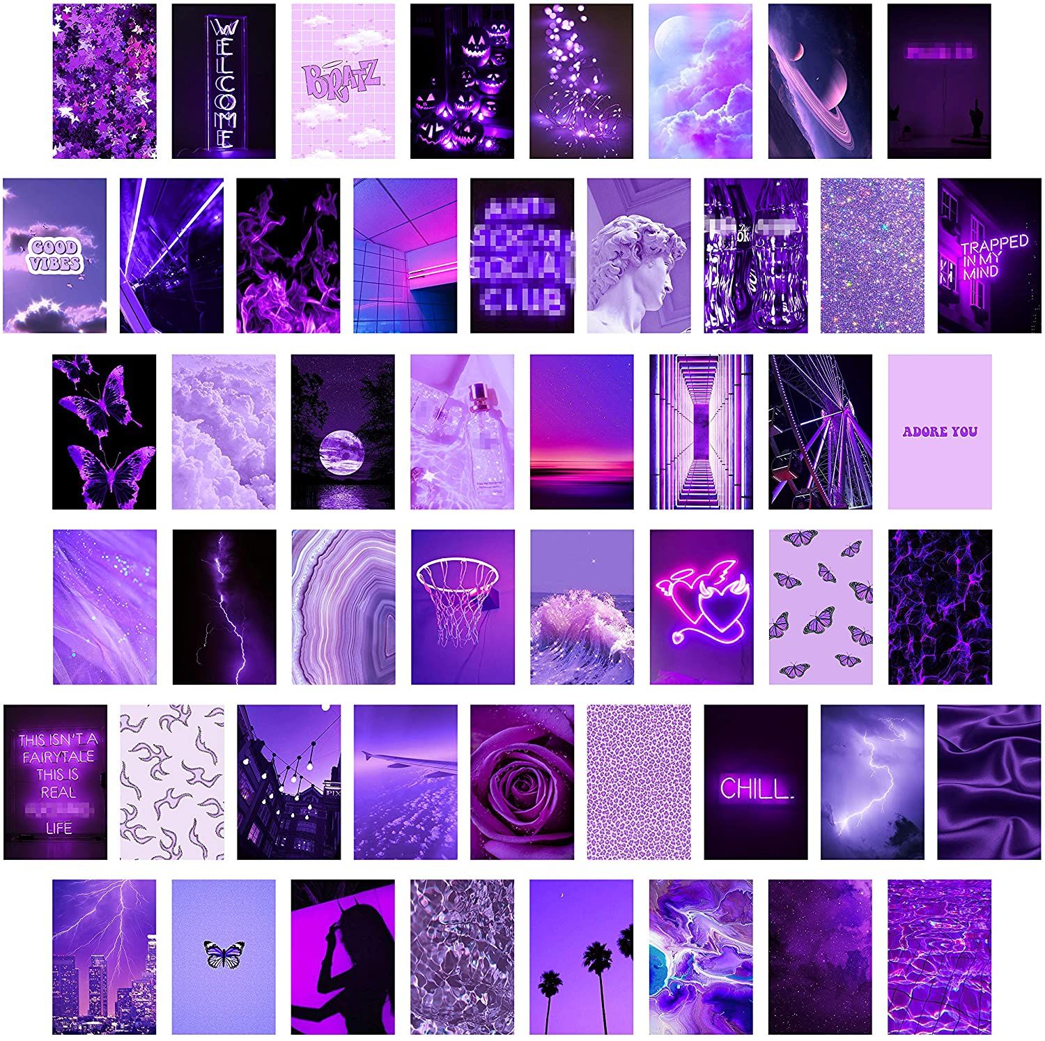 CY2SIDE 50PCS Purple Aesthetic Picture for Wall Collage, 50 Set 4x6 inch, Neon Collage Print Kit, Euphoria Room Decor for Girl, Wall Art Prints for Room, Dorm Photo Display, VSCO Posters