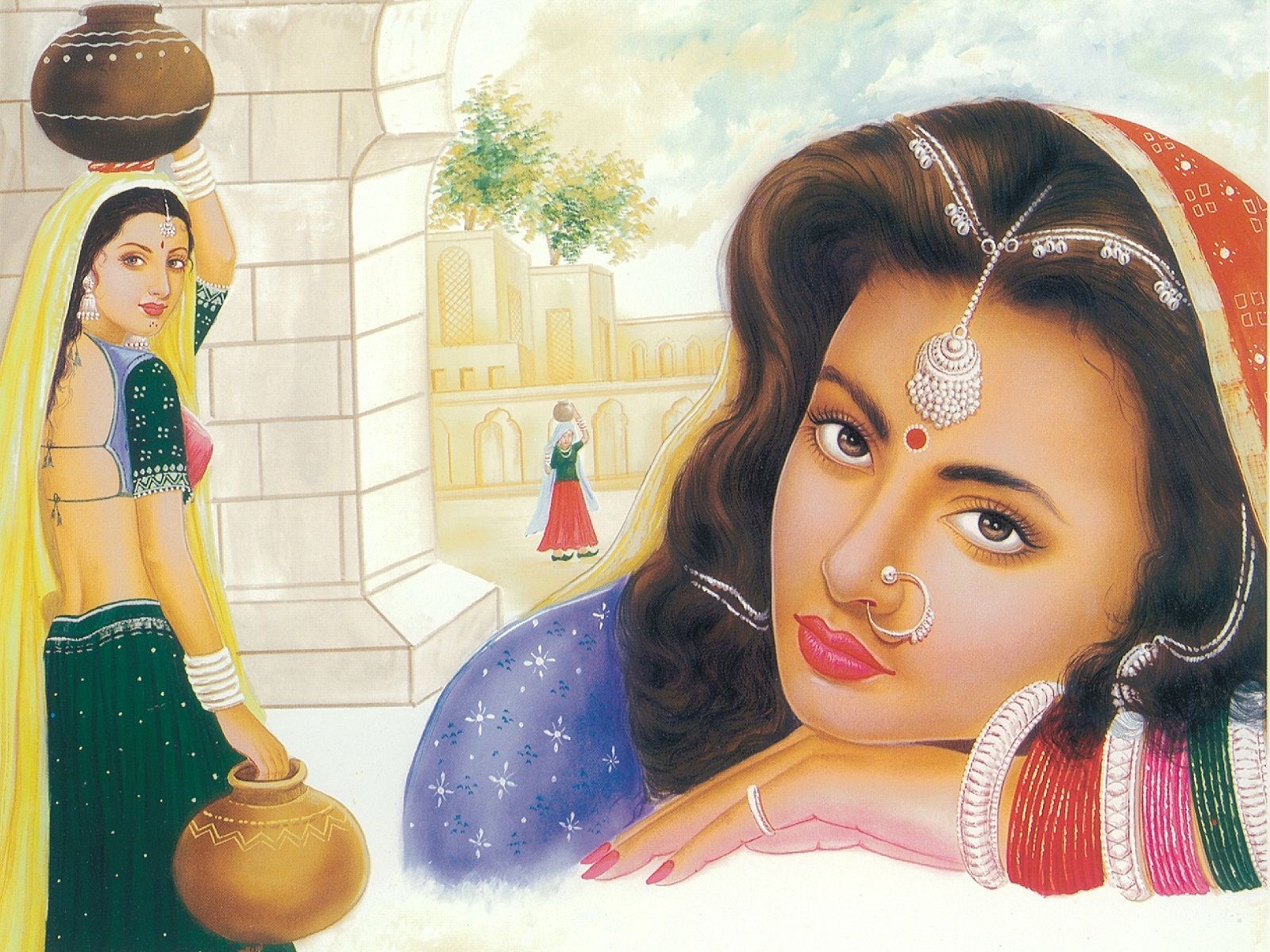 Village Girl Water takes from River Poster. HD Wallpaper Rocks. Woman painting, Beautiful posters, Village girl