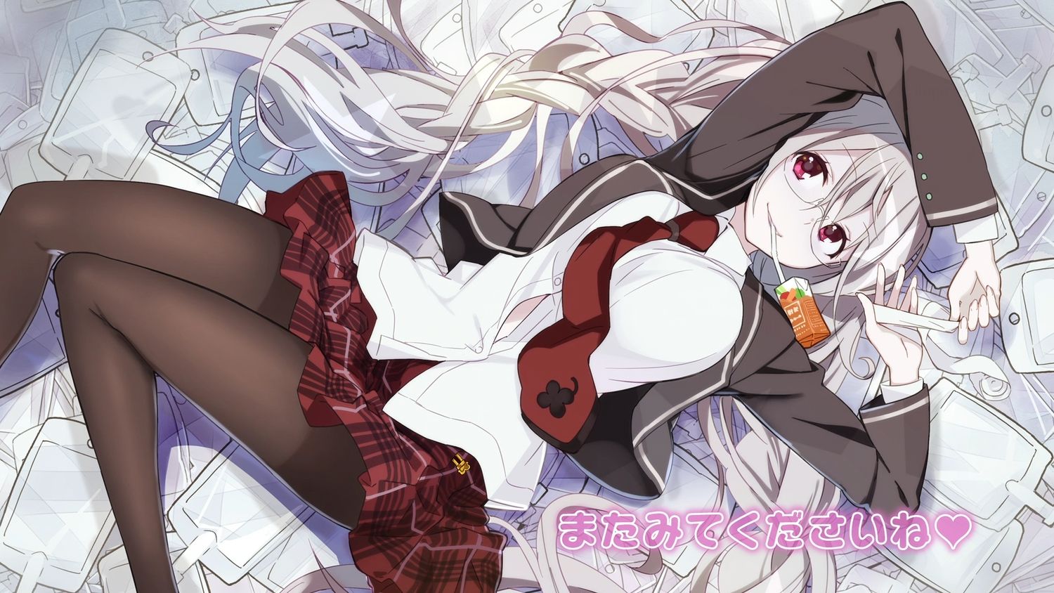 Anne Happy Drink Glasses Kumegawa Botan Long Hair Pantyhose Red Eyes School Uniform Skirt Tie Ushiki Yoshitaka. Konachan.com.com Anime Wallpaper