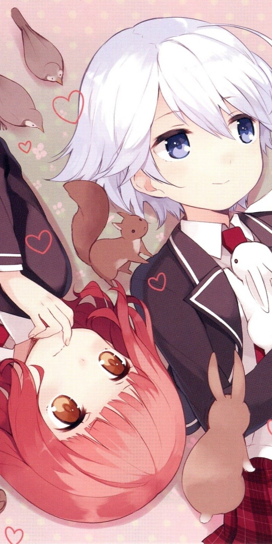 Download 1080x2160 Anne Happy, Hagyuu Hibiki, Ekoda Ren, Loli School Uniform, White Hair, Short Hair Wallpaper for Huawei Mate 10