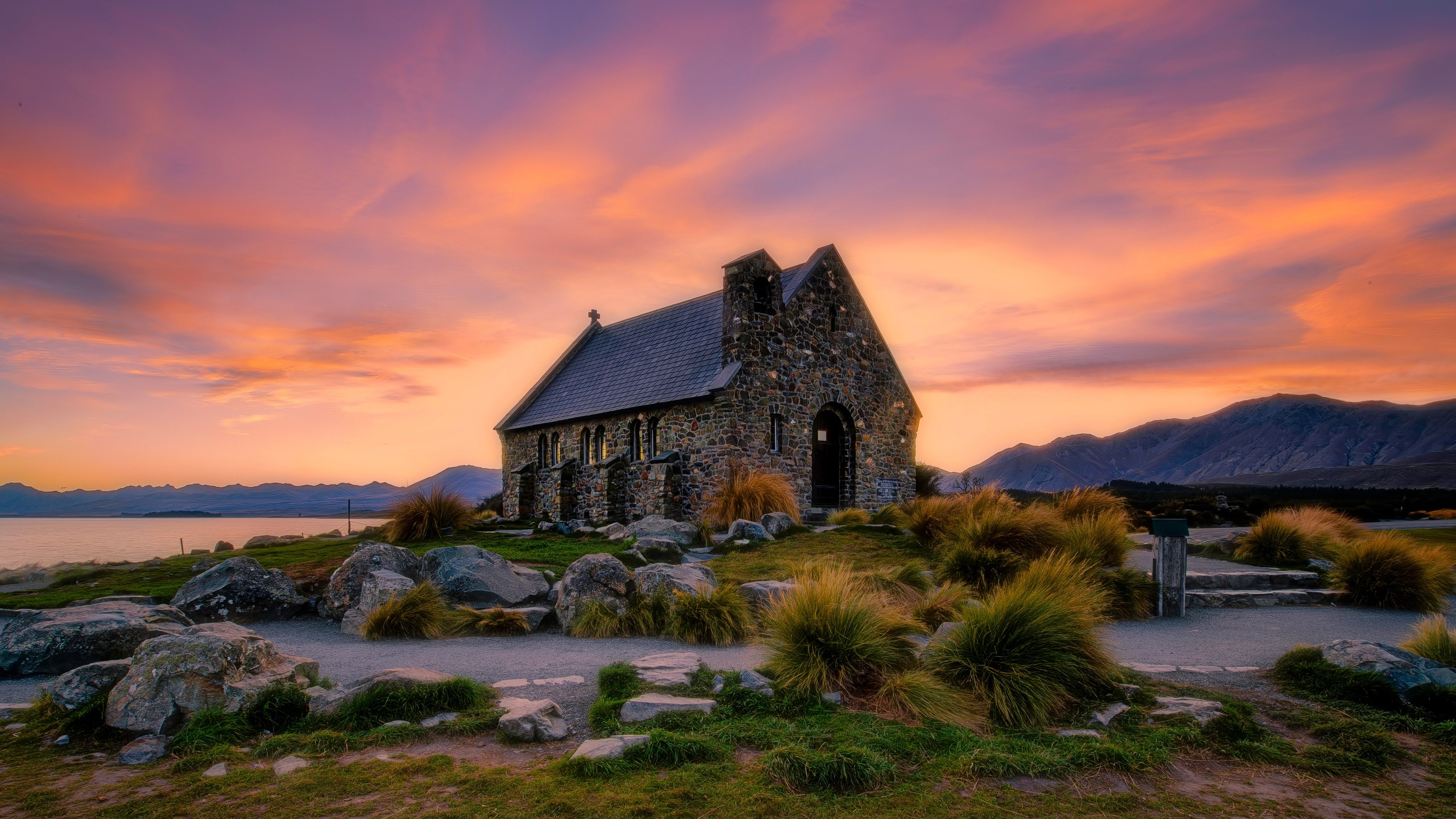 Small church at Sunset 4k Ultra HD Wallpaper