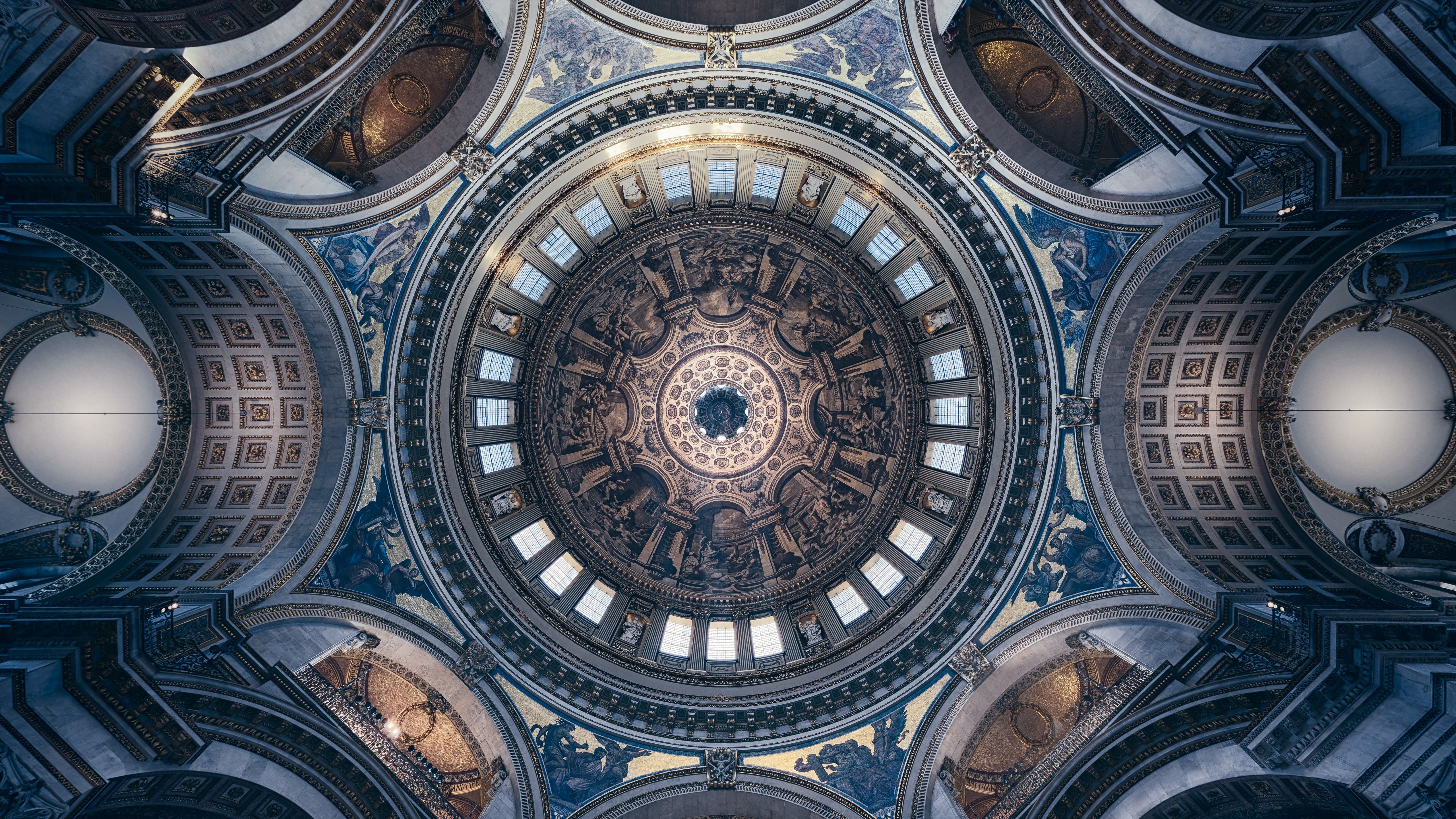 St Paul's Cathedral 4K Wallpaper, United Kingdom, London, Church, Dome, Ceiling, Look up, Symmetrical, World