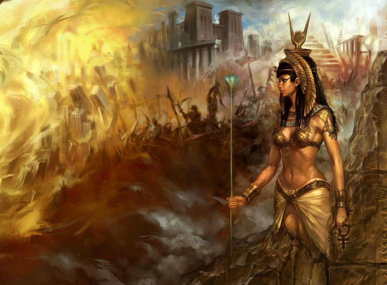 Wallpaper, fantasy art, artwork, Egyptian, mythology, screenshot, computer wallpaper, pc game, woman warrior, 1598x1179 px 1598x1179