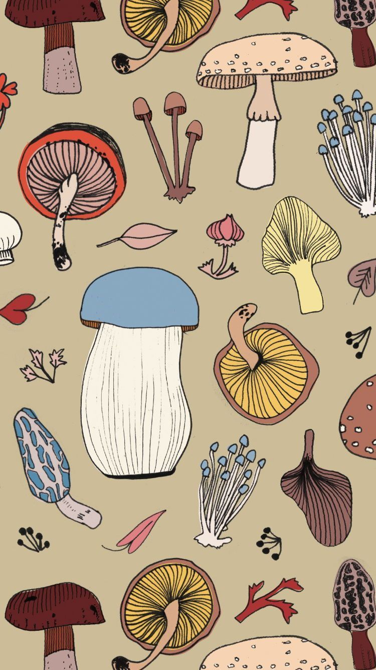 Earthy mushroom surface pattern. Hippie wallpaper, Mushroom wallpaper, Animal print wallpaper