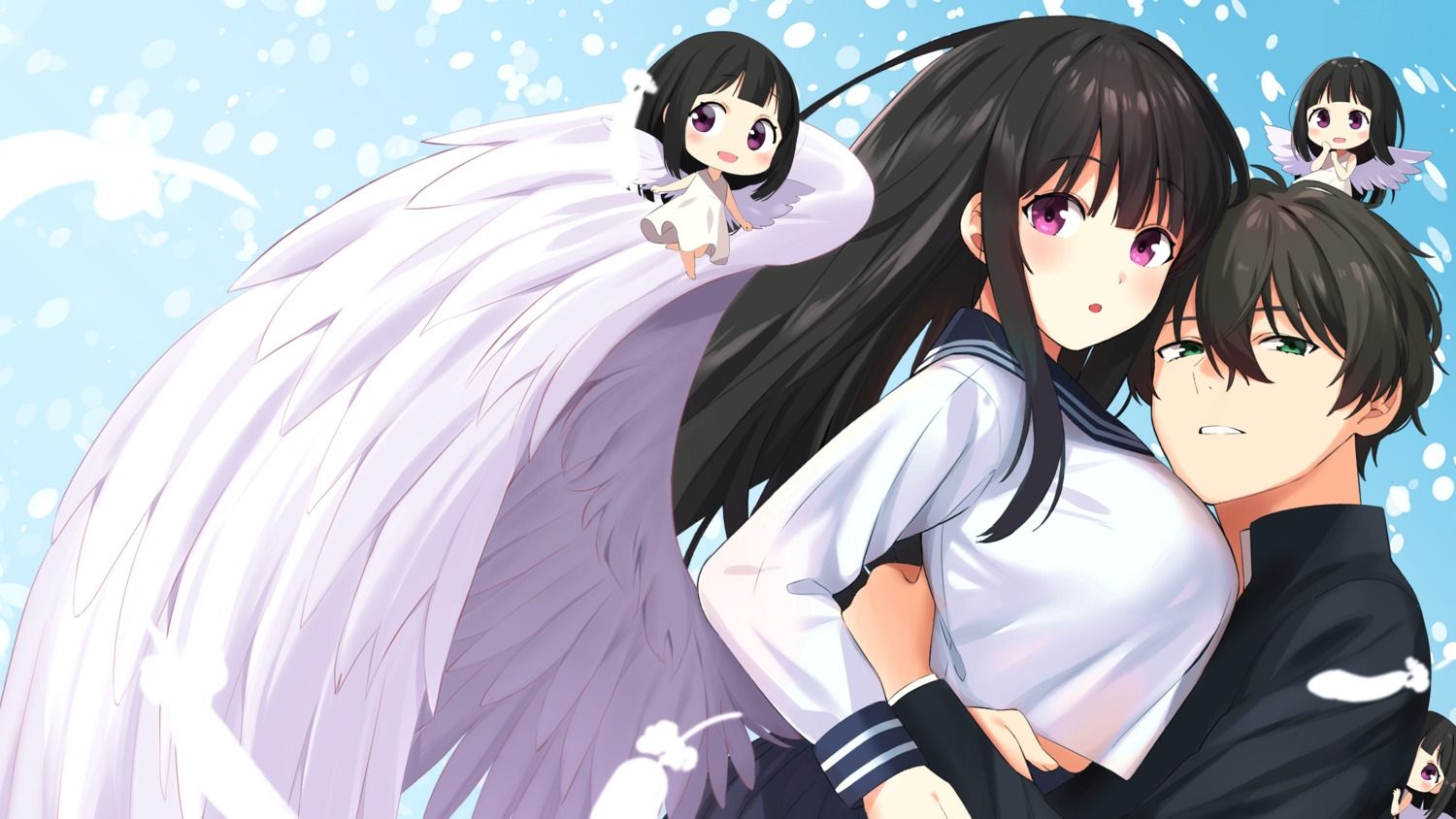meettheton hyouka chitanda eru oreki houtarou chibi dress seifuku wallpaper wings