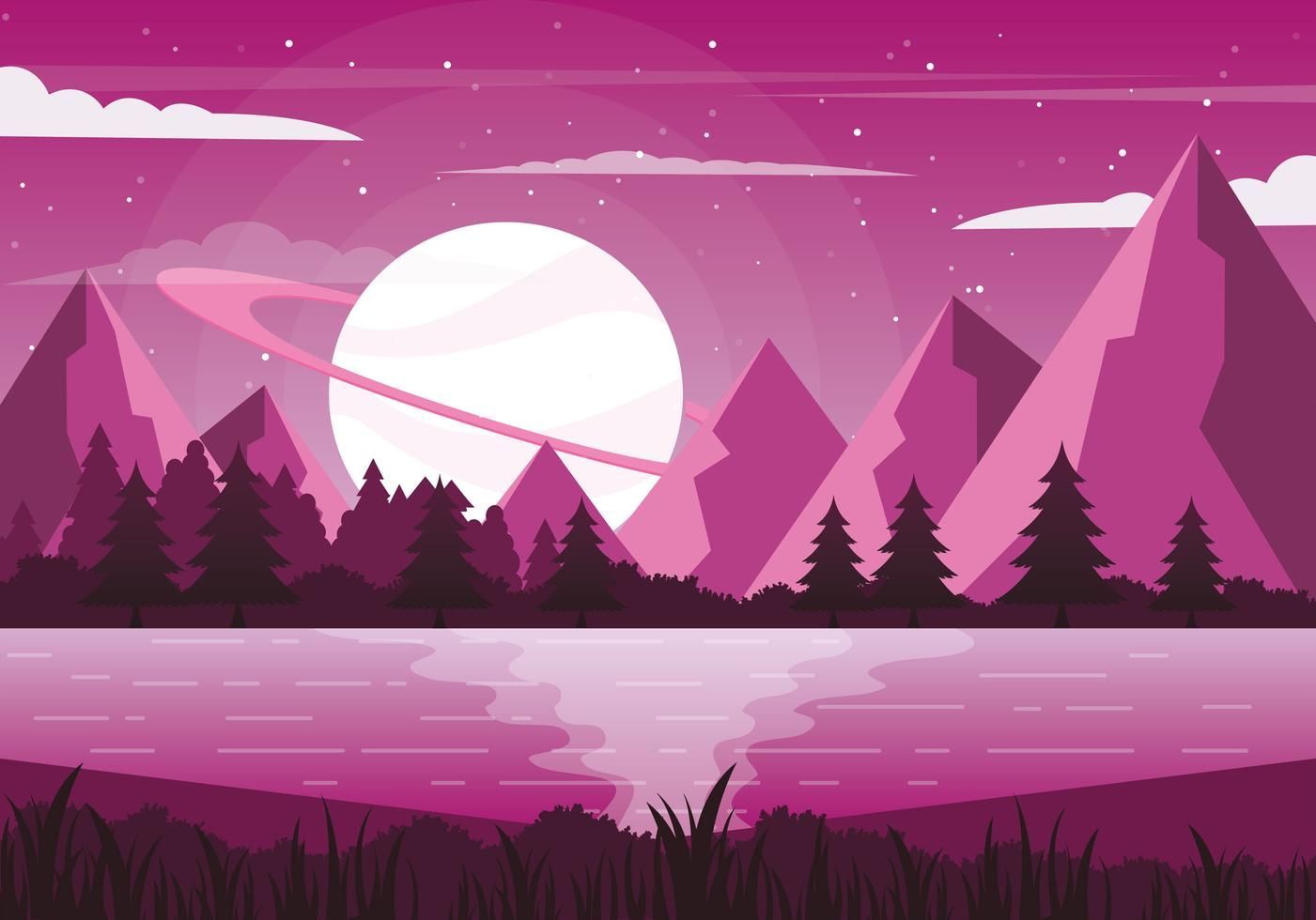 Vector Purple Fantasy Landscape Illustration. Desktop wallpaper art, Pixel art background, Landscape illustration