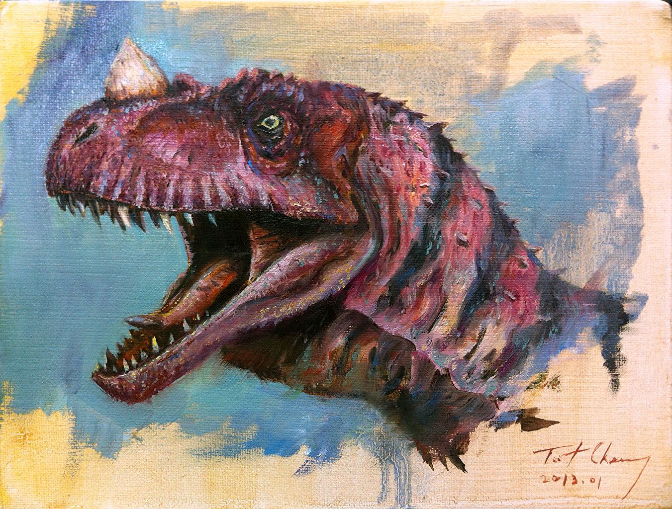 Wallpaper Dinosaurs Ceratosaurus Teeth angry Head animal Painting