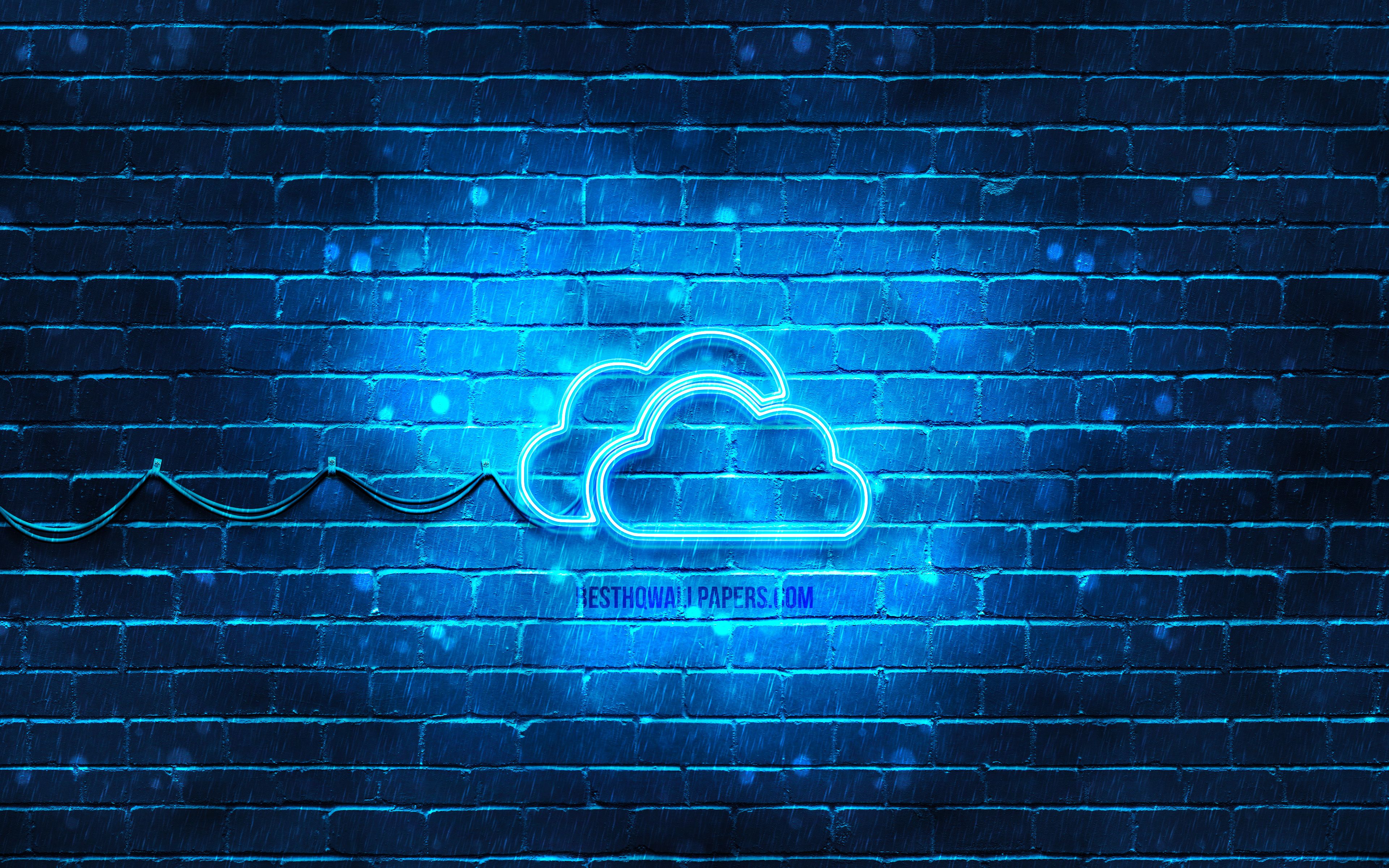 Download wallpaper Clouds neon icon, 4k, blue background, neon symbols, Clouds, creative, neon icons, Clouds sign, computer signs, Clouds icon, computer icons for desktop with resolution 3840x2400. High Quality HD picture wallpaper