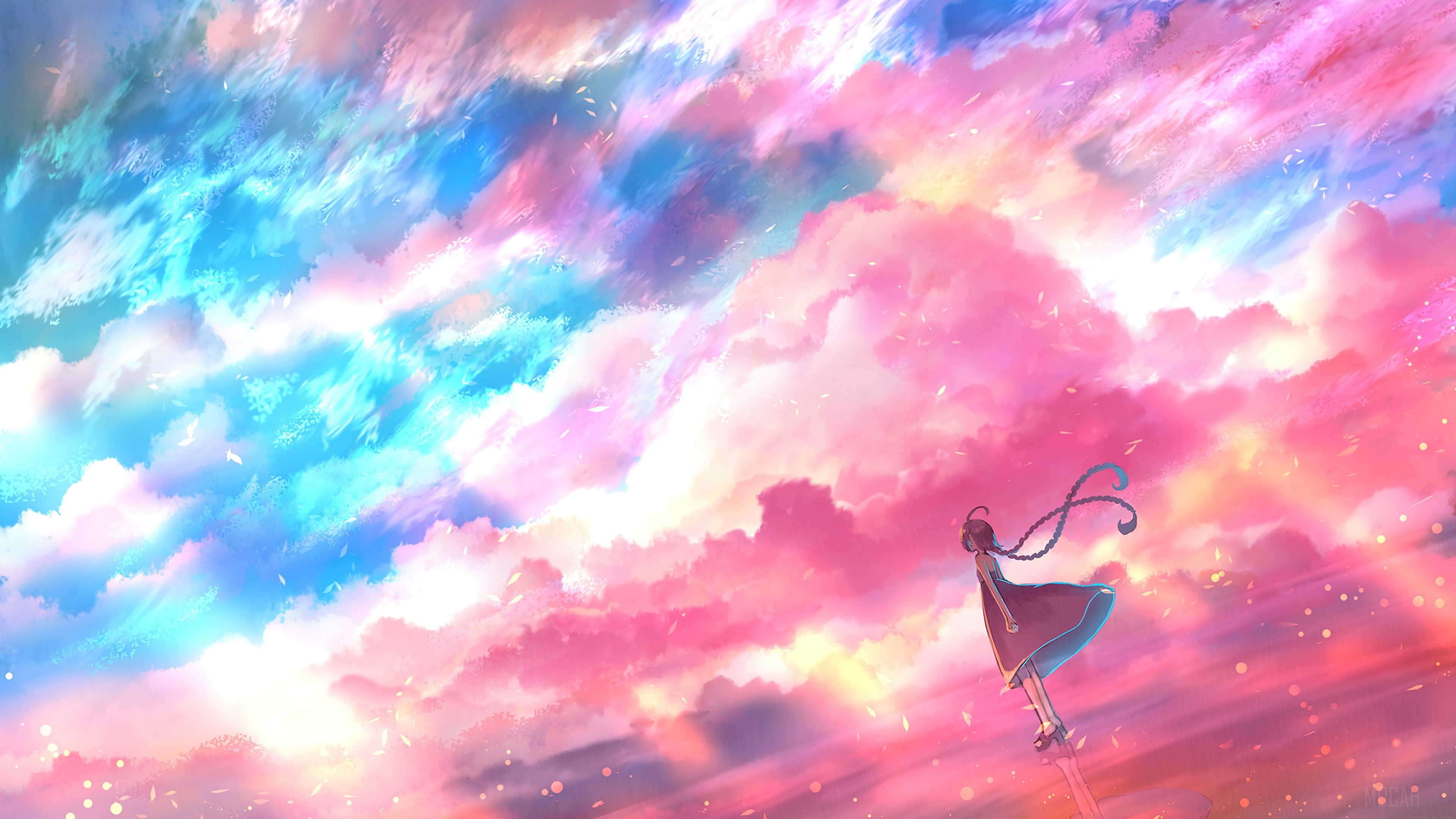 Beautiful, Blue, Pink, Sky, Cloud, Anime, Scenery 4k wallpaper HD Wallpaper