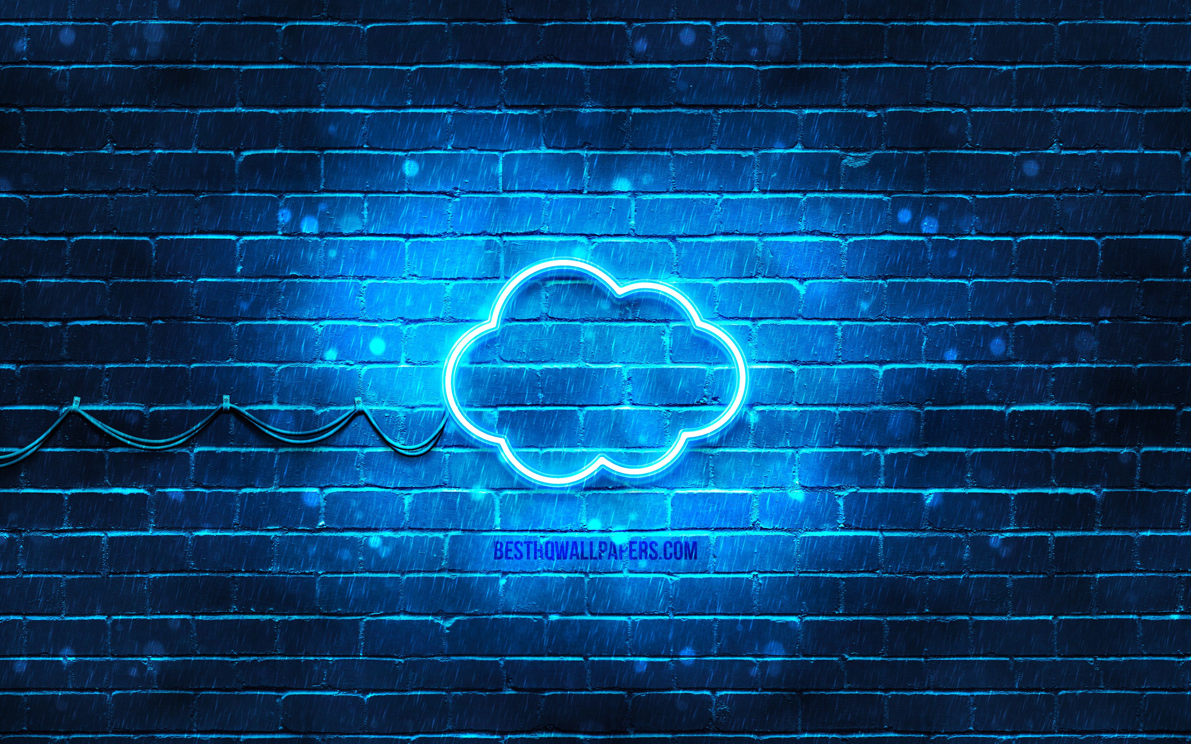 Download wallpaper Cloud neon icon, 4k, blue background, neon symbols, Cloud, creative, neon icons, Cloud sign, computer signs, Cloud icon, computer icons for desktop with resolution 3840x2400. High Quality HD picture wallpaper