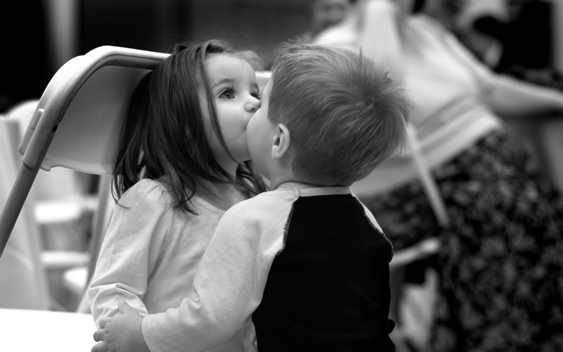 love, Friends, Mood, Children, Kids, Black, White, Bw, Kiss, Cute Wallpaper HD / Desktop and Mobile Background