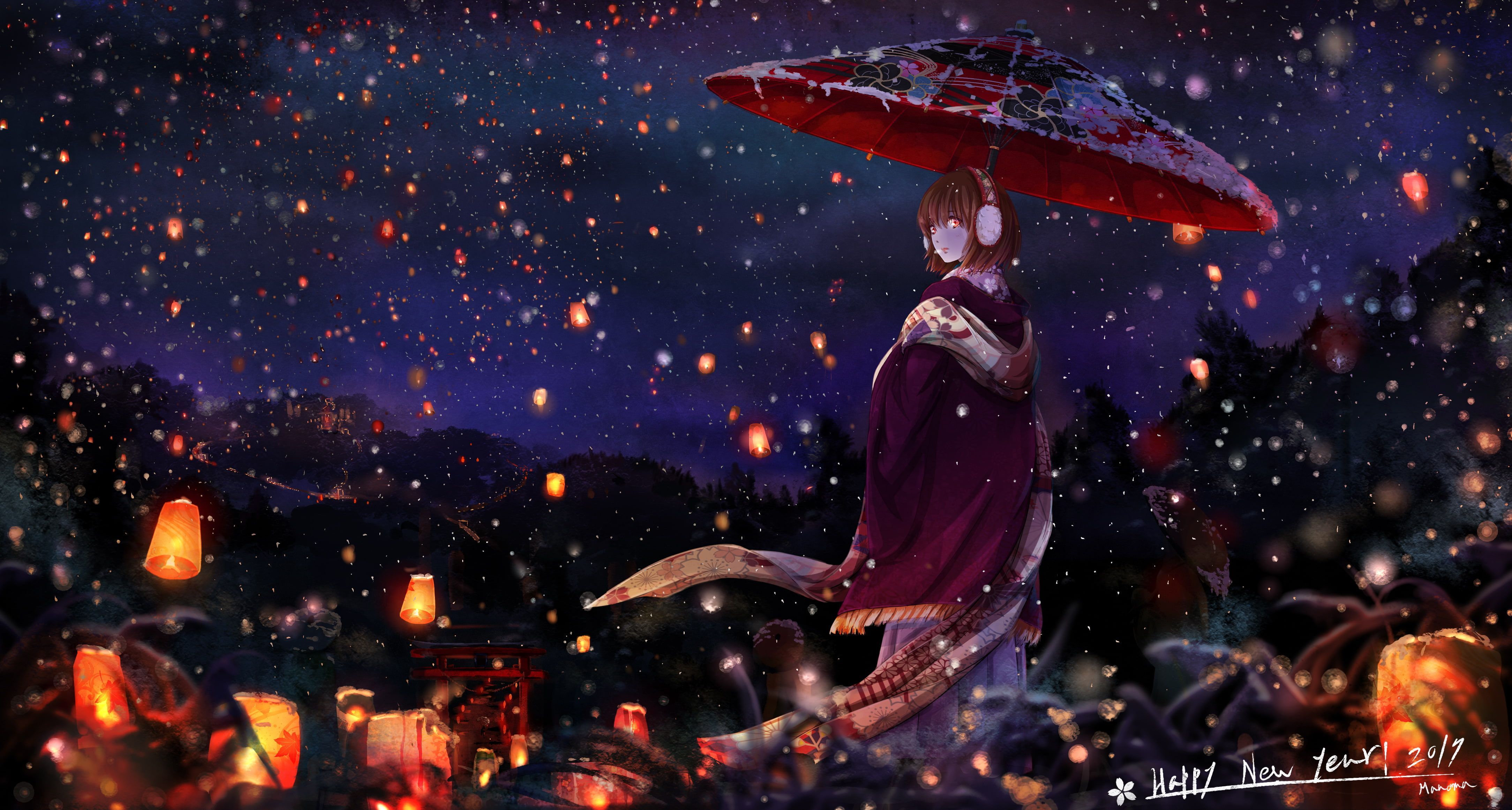 umbrella #artwork fantasy girl glowing eyes anime girls #anime K # wallpaper #hdwallpaper #desktop. Anime wallpaper, Fantasy girl, Night sky wallpaper