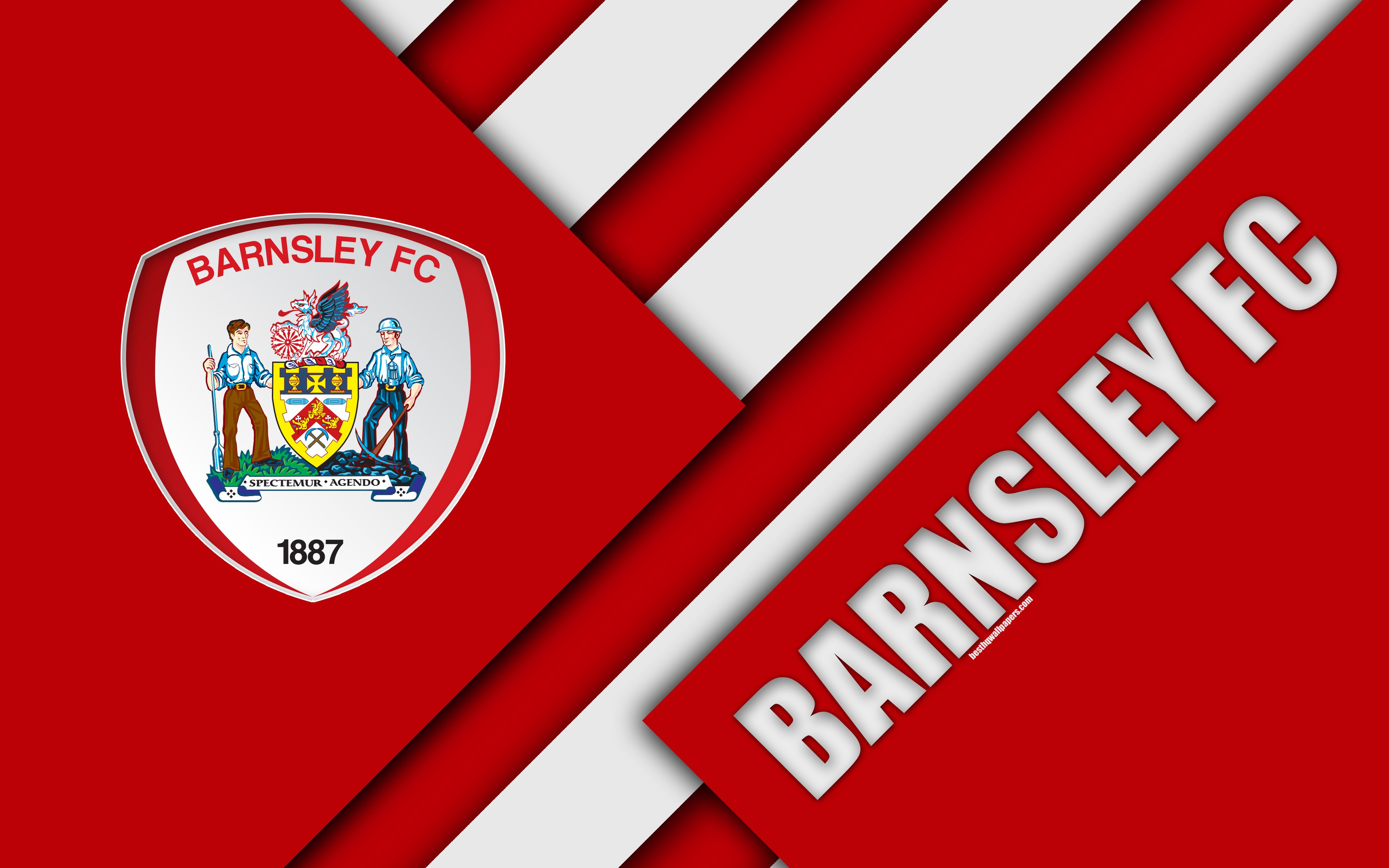 Download wallpaper Barnsley FC, logo, red abstraction, material design, English football club, Barnsley, England, UK, football, EFL Championship for desktop with resolution 3840x2400. High Quality HD picture wallpaper