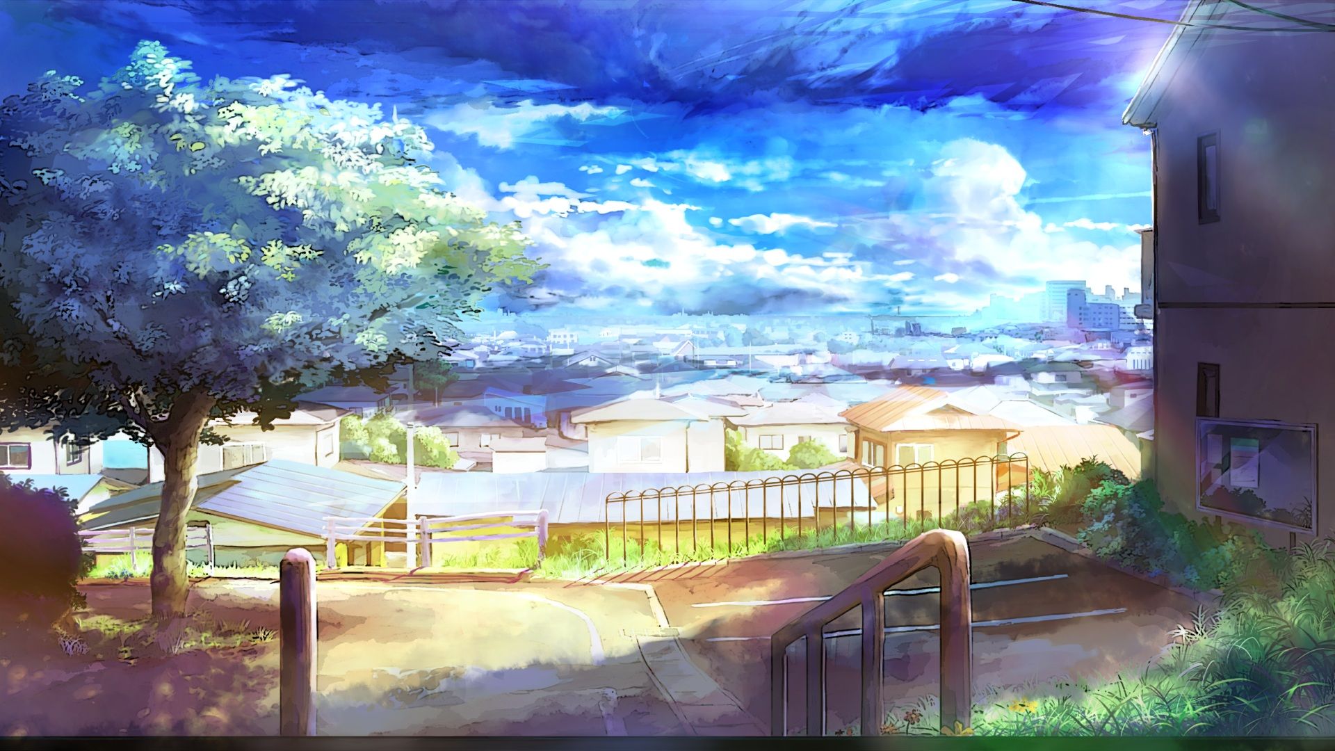 anime landscape wallpaper, painting, sky, watercolor paint, natural landscape, acrylic paint
