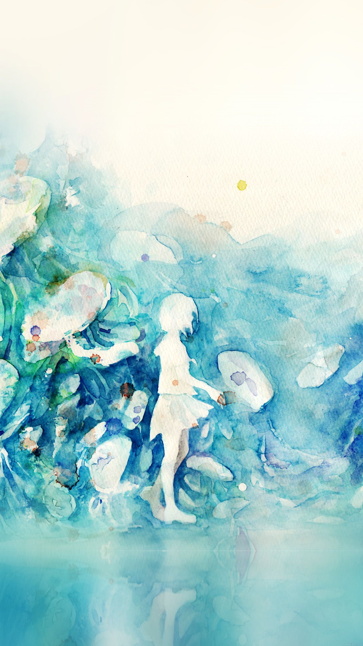 Watercolor Blue Girl Nature Art Illust Iphone6 Plus Wallpaper