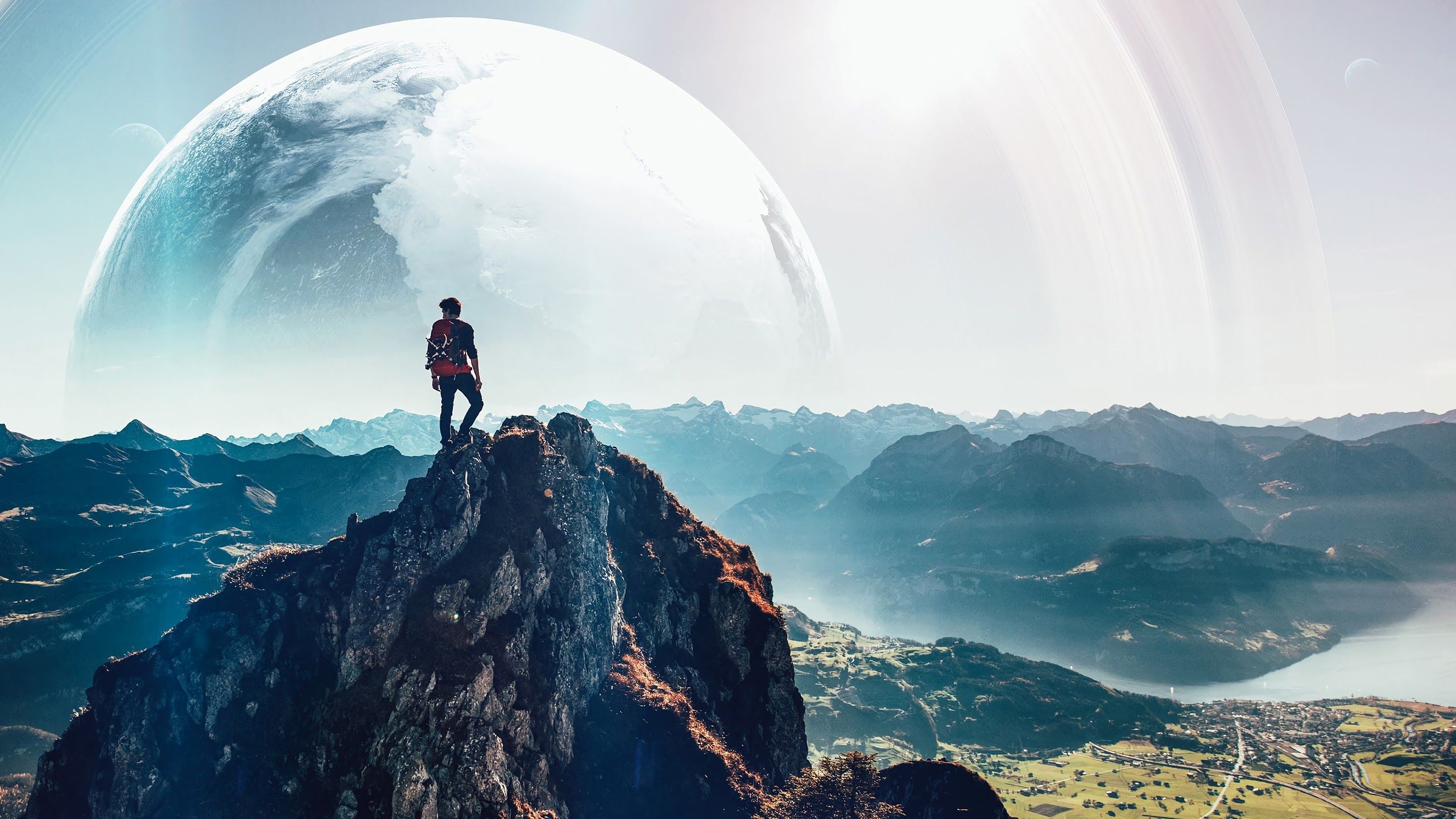 Mountain Summit Landscape Nature Moon Scenery 4K Wallpaper