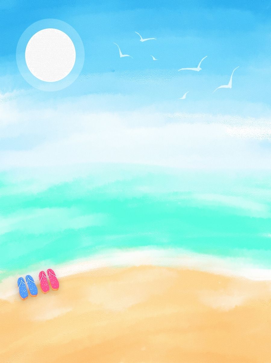 Pure Original Hand Drawn Cartoon Anime Beach Landscape Background, Summer Background, Landscape Background, Sky Background Background Image for Free Download