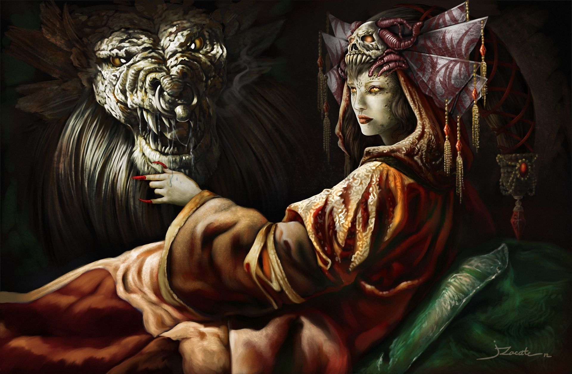 Fantasy art dark horror demon monster creature women asian oriental wallpaperx1256