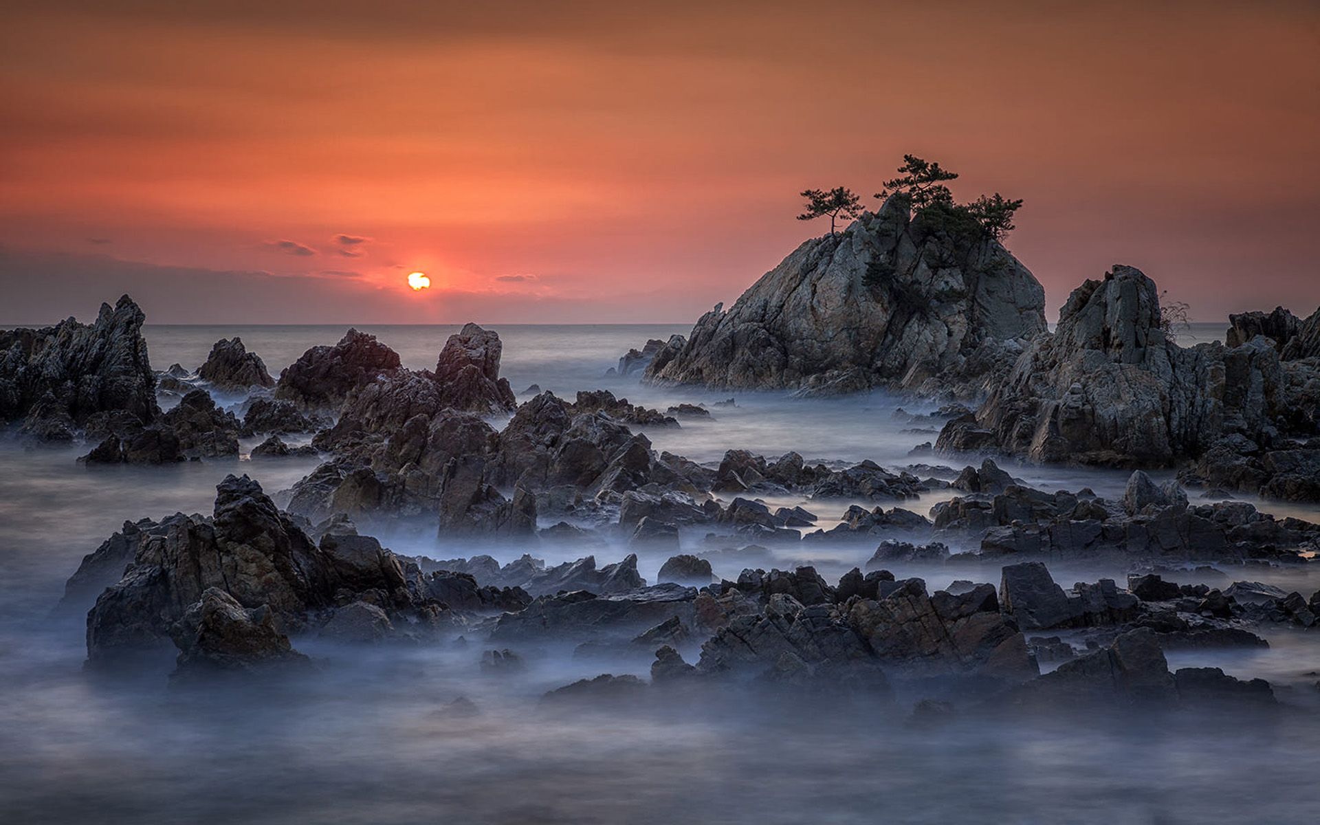 Sunrise Oceans Coast Rock Waves Samcheok Si South Korea Desktop HD Wallpaper For Pc Tablet And Mobile Download, Wallpaper13.com