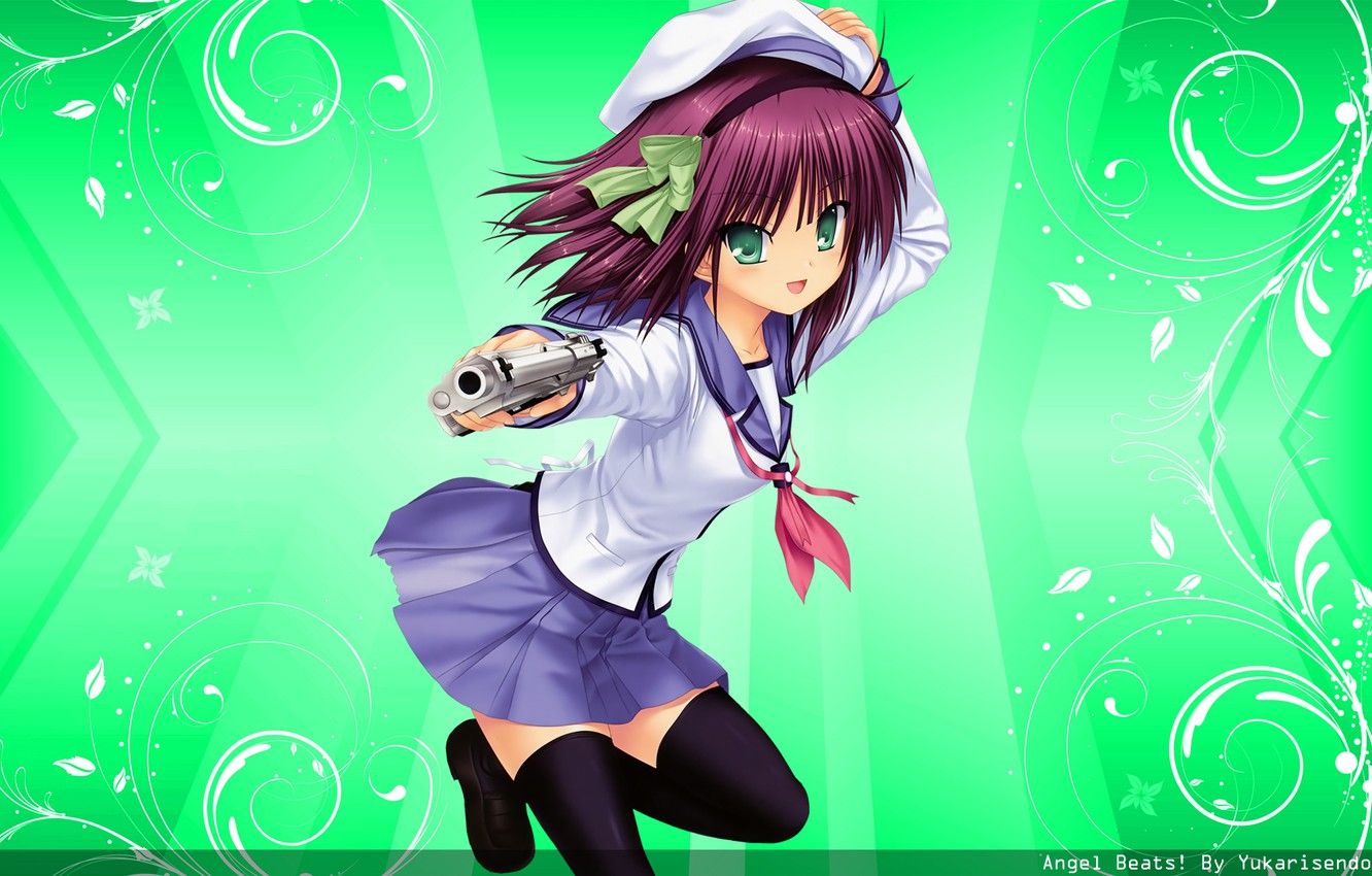 Wallpaper gun, stockings, takes, green eyes, angel beats, sailor, yuri nakamura image for desktop, section прочее