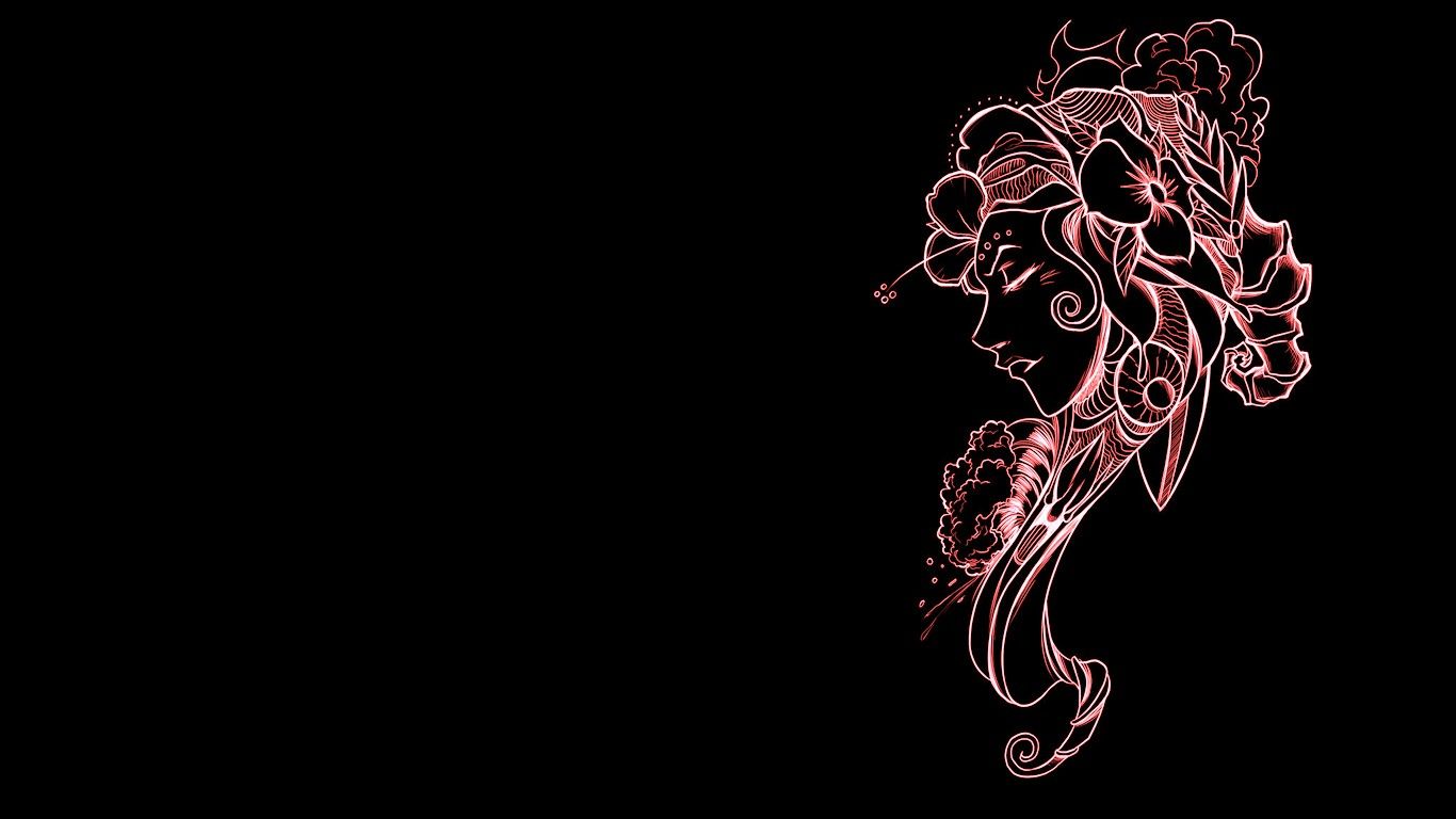 Wallpaper, illustration, digital art, women, graphic design, ART, darkness, graphics, computer wallpaper, black and white, fictional character, font, organ, mythical creature, organism, visual arts 1366x768 Wallpaper