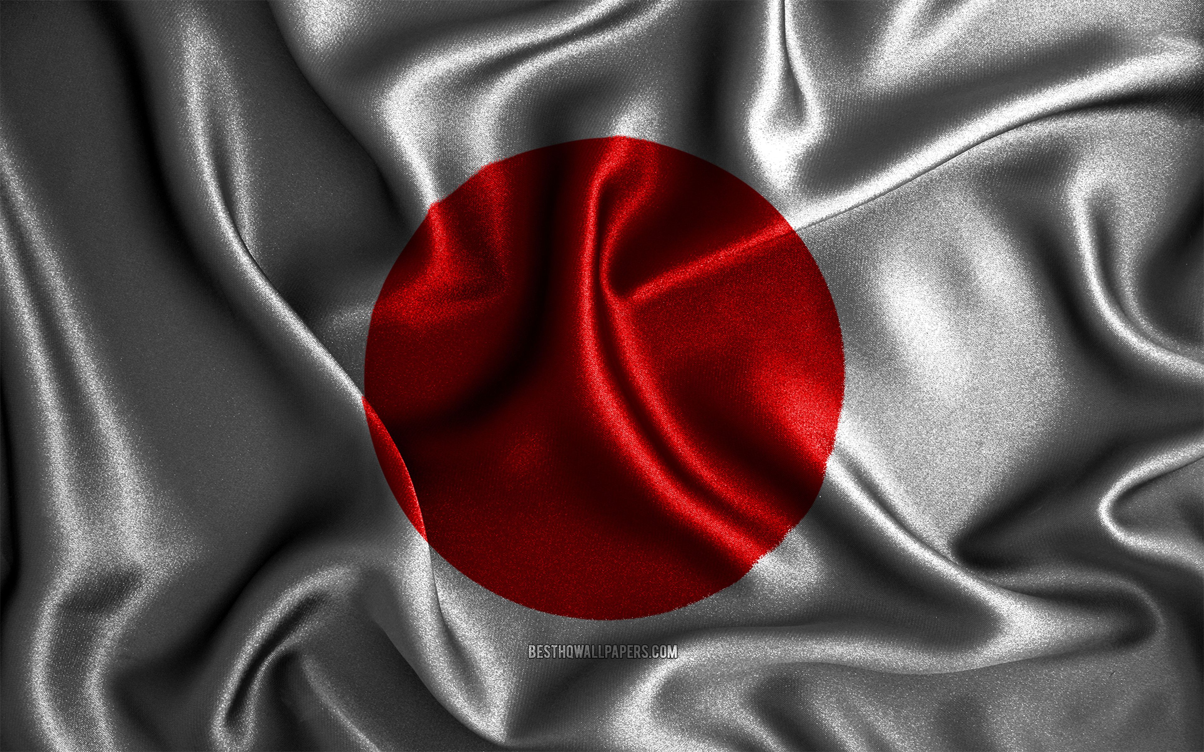 Download wallpaper Japanese flag, 4k, silk wavy flags, Asian countries, national symbols, Flag of Japan, fabric flags, Japan flag, 3D art, Japan, Asia, Japan 3D flag for desktop with resolution 3840x2400. High