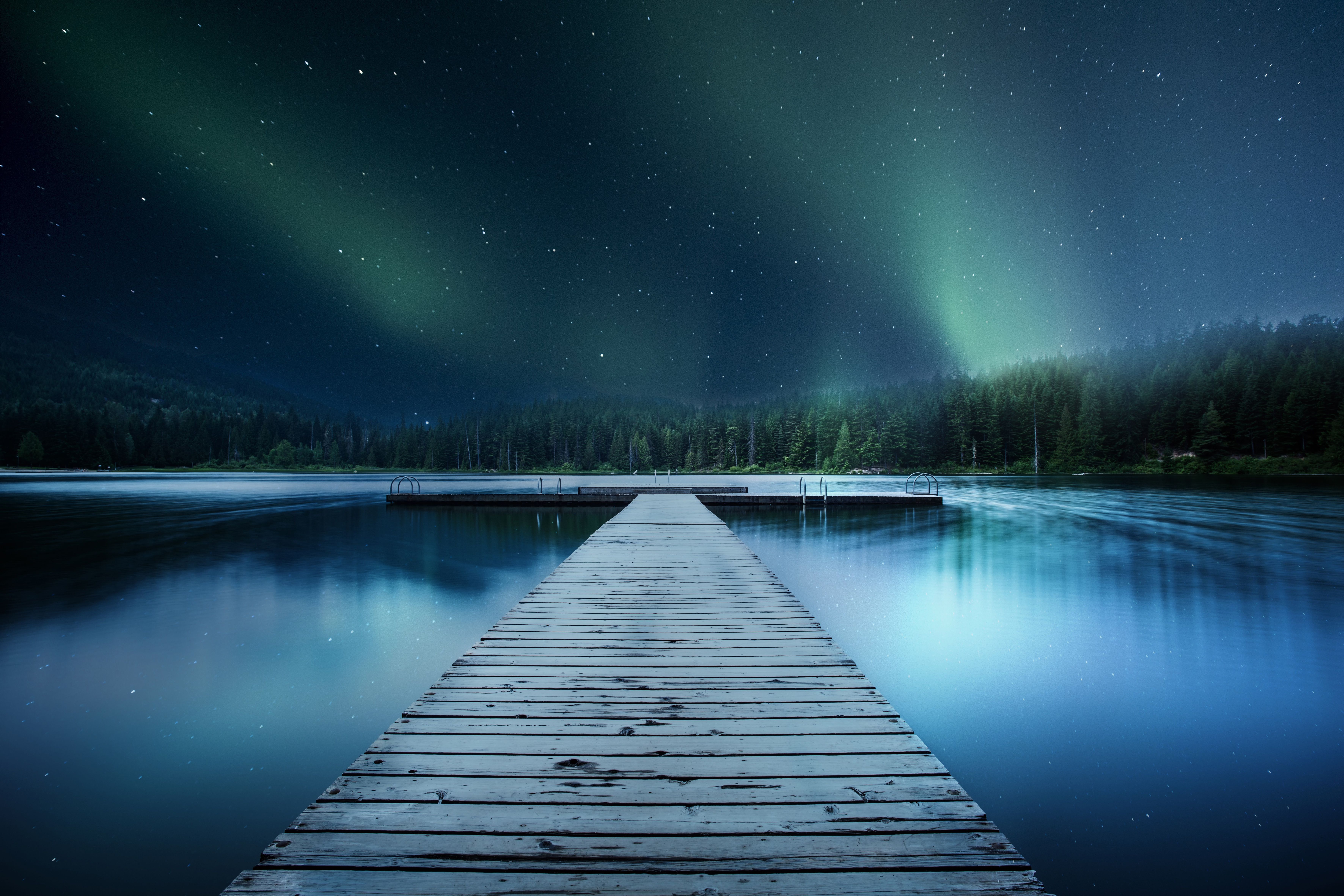 Wallpaper 4k Landscape Jetty Lake Night Sky 4k Wallpaper