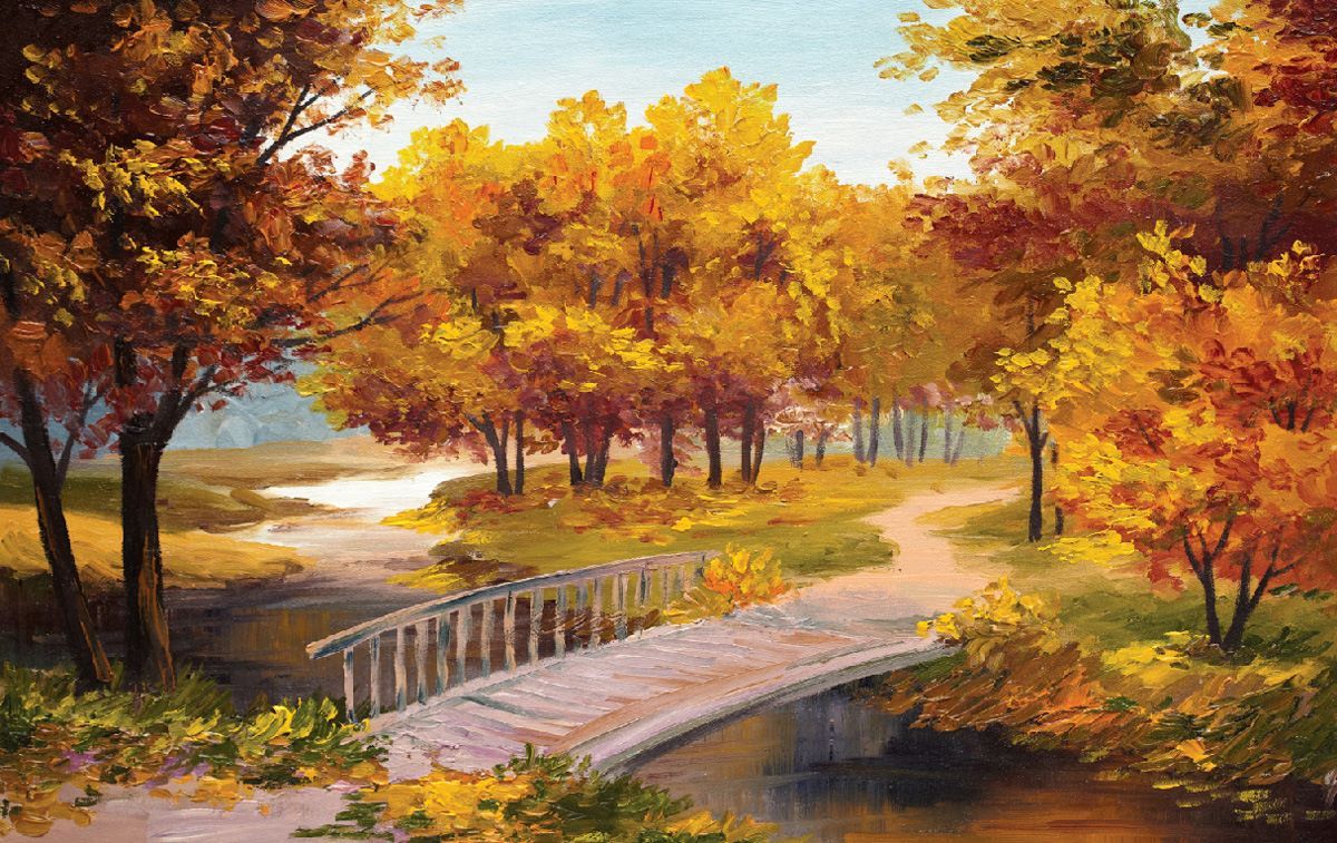 Wallpaper mural picture beautiful autumn forest with bridge