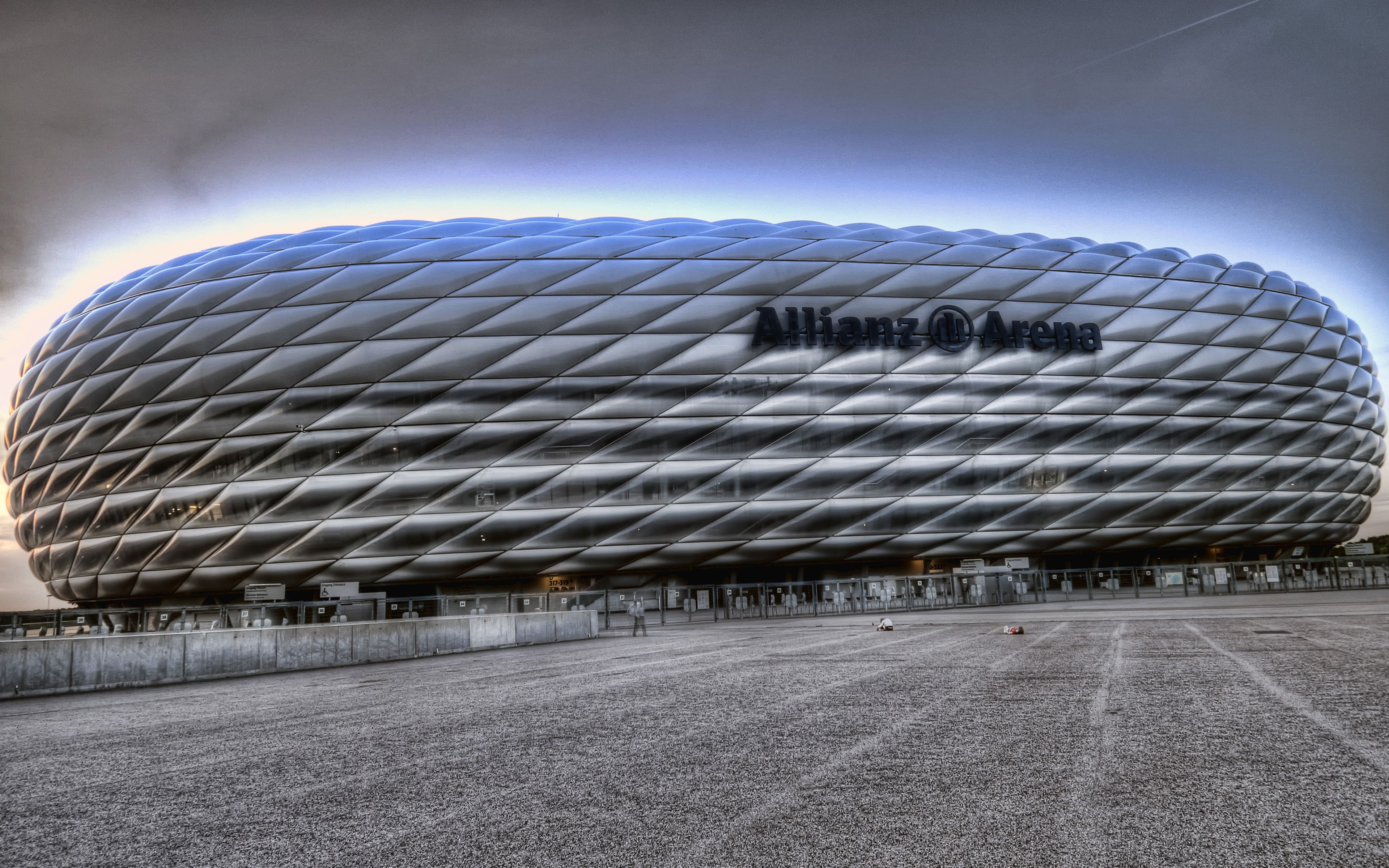 Download wallpaper Bayern Munich Stadium, 4k, panorama, Allianz Arena, HDR, soccer, football stadium, Bayern Munich arena, Germany, german stadiums for desktop with resolution 3840x2400. High Quality HD picture wallpaper