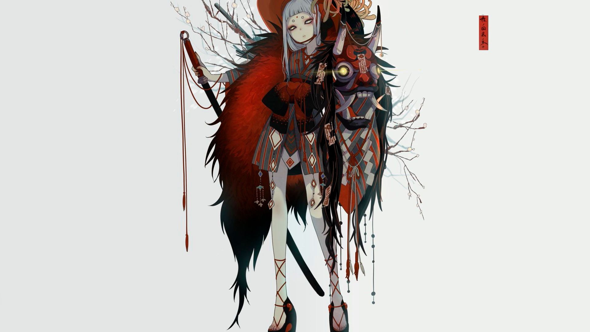 Wallpaper, anime, oni girl 1920x1080