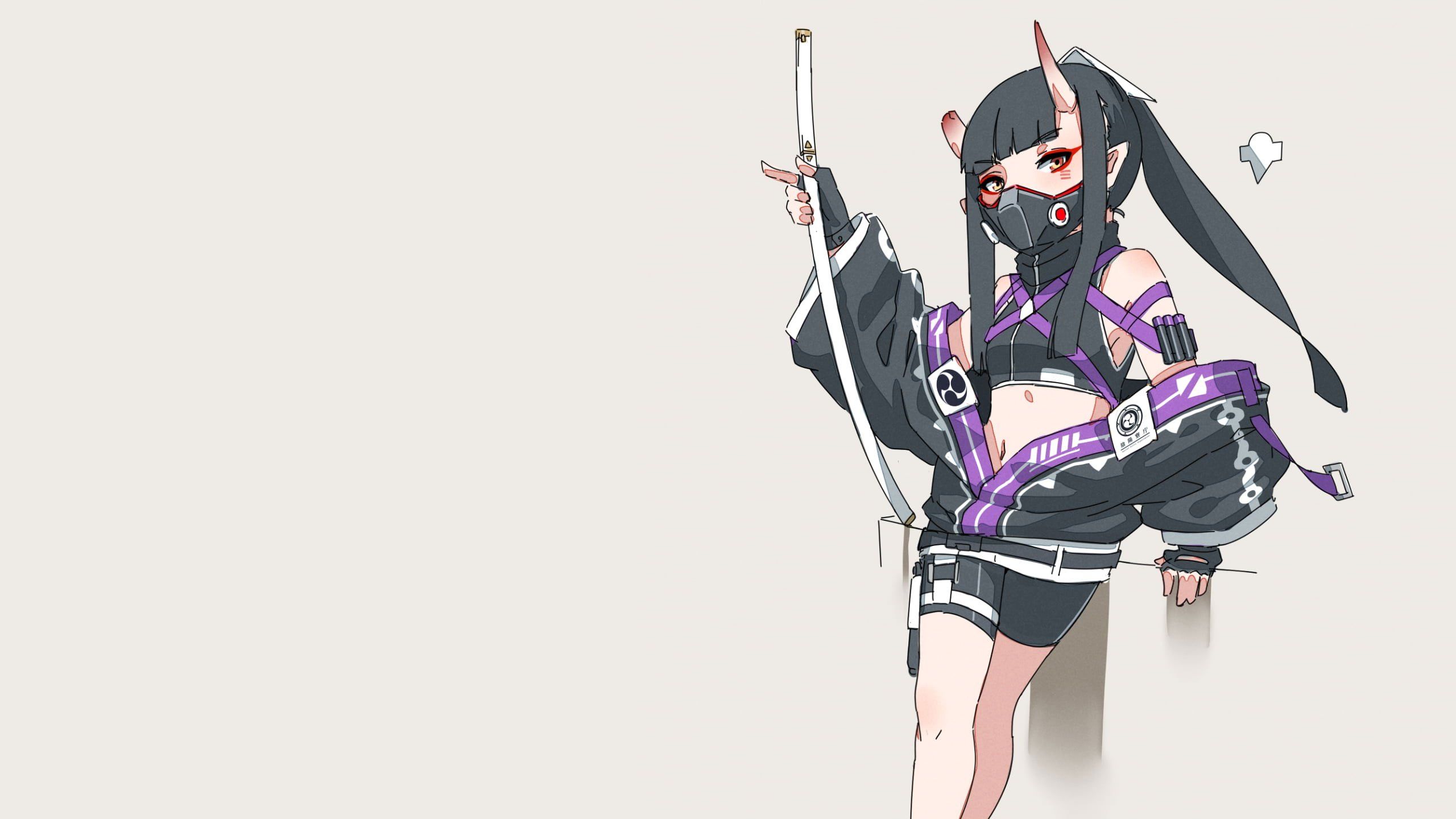 Oni girl wallpaper, mask, horns, black hair, katana • Wallpaper For You HD Wallpaper For Desktop & Mobile